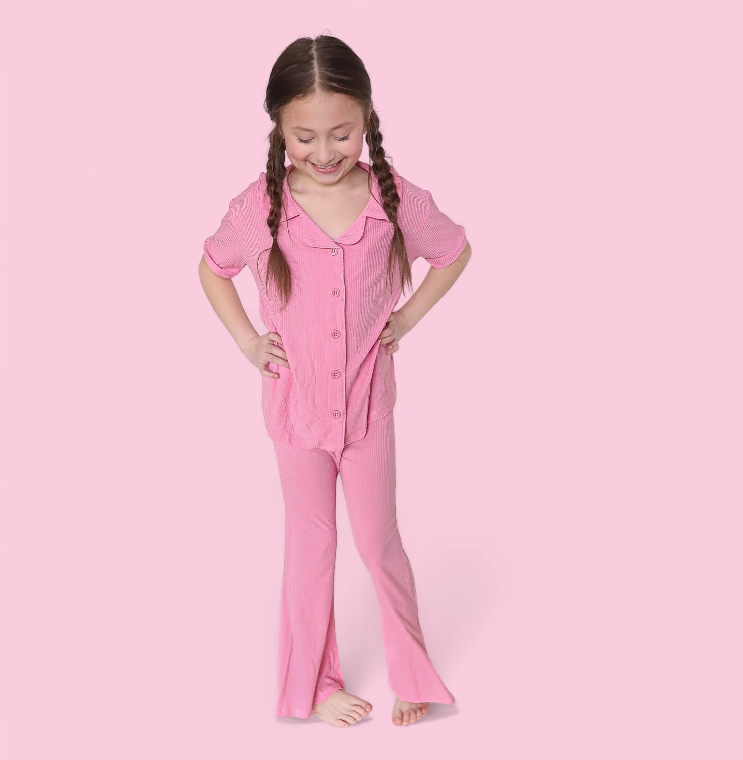 BELLA PINK RIB DREAM GIRL'S FLARE SET - Image 10
