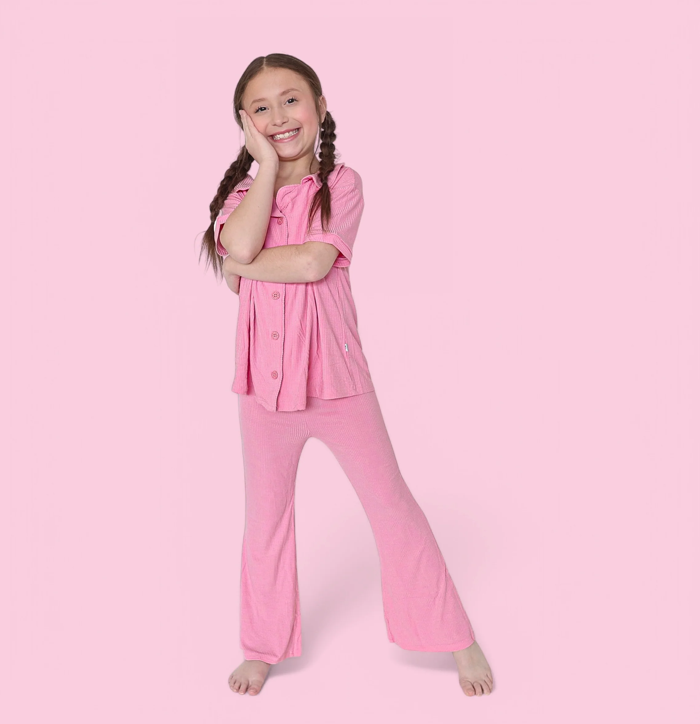 BELLA PINK RIB DREAM GIRL'S FLARE SET - Image 11