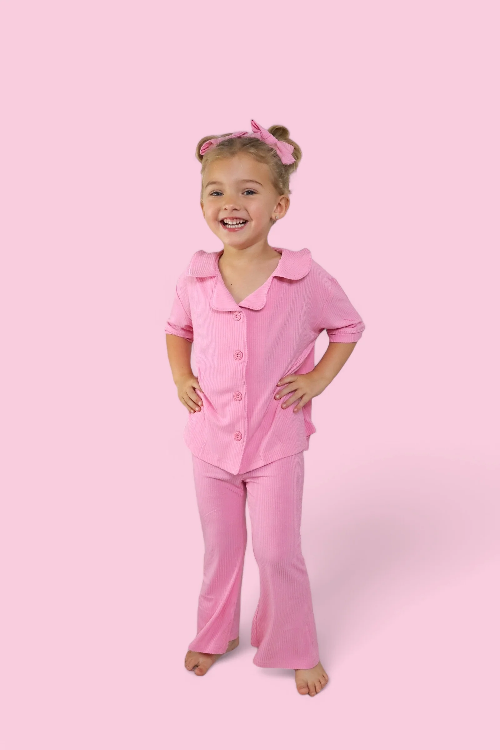 BELLA PINK RIB DREAM GIRL'S FLARE SET - Image 13