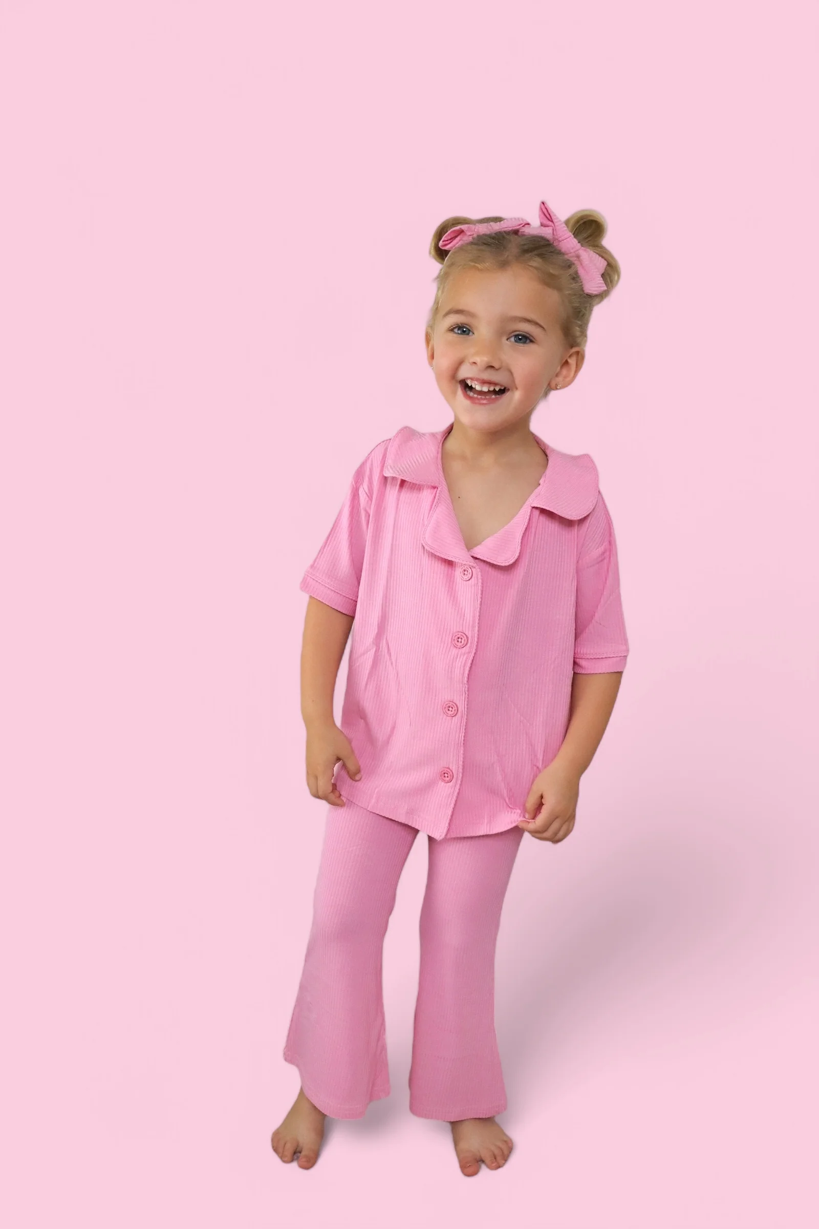 BELLA PINK RIB DREAM GIRL'S FLARE SET - Image 3