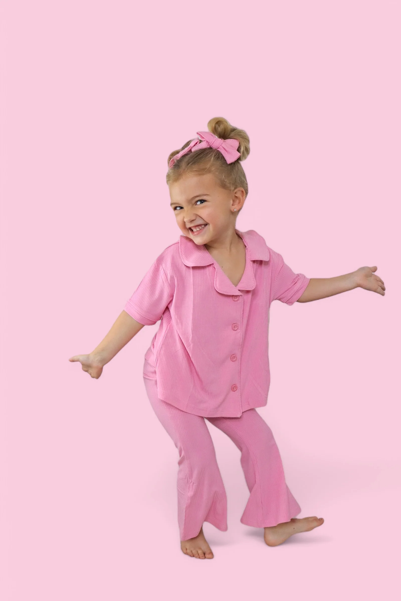 BELLA PINK RIB DREAM GIRL'S FLARE SET - Image 4