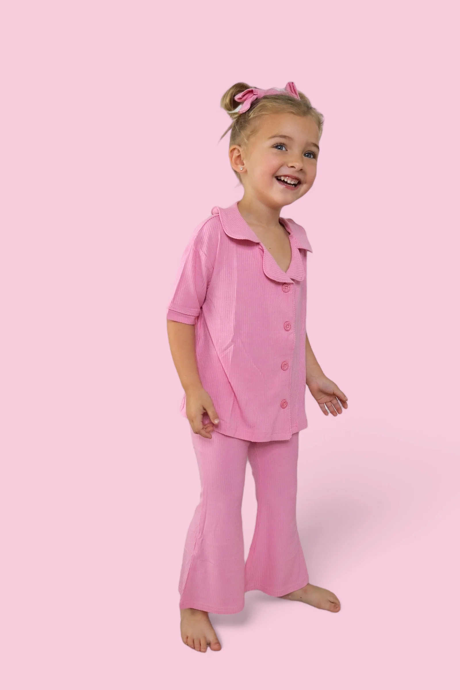 BELLA PINK RIB DREAM GIRL'S FLARE SET - Image 8