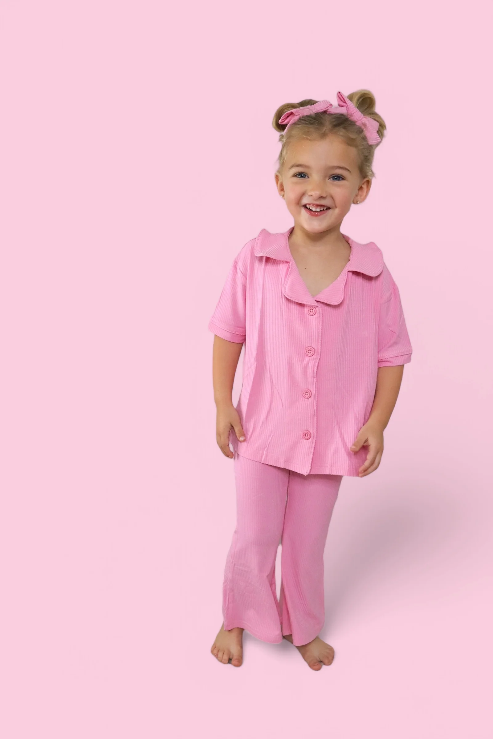 BELLA PINK RIB DREAM GIRL'S FLARE SET - Image 9