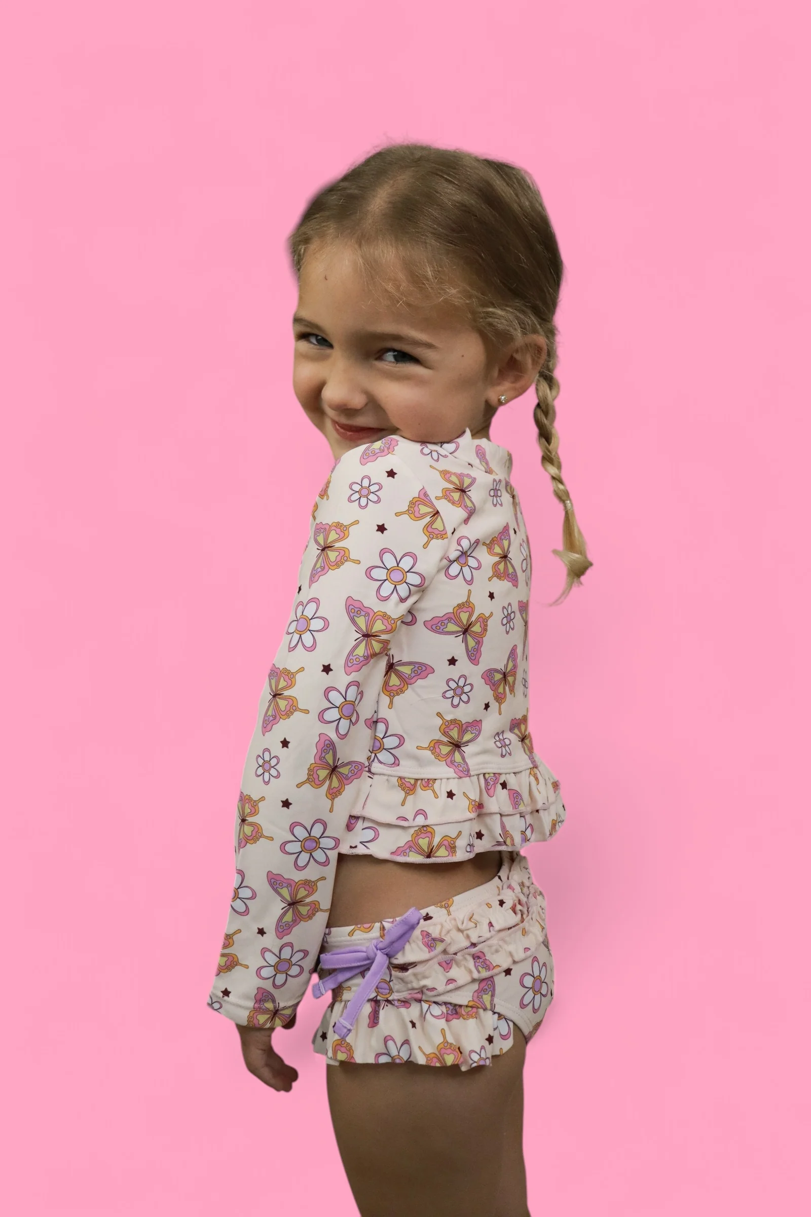 BLOSSOMIN’ BUTTERFLY DREAM 2-PIECE RASH GUARD RUFFLE SWIM SUIT - Image 13