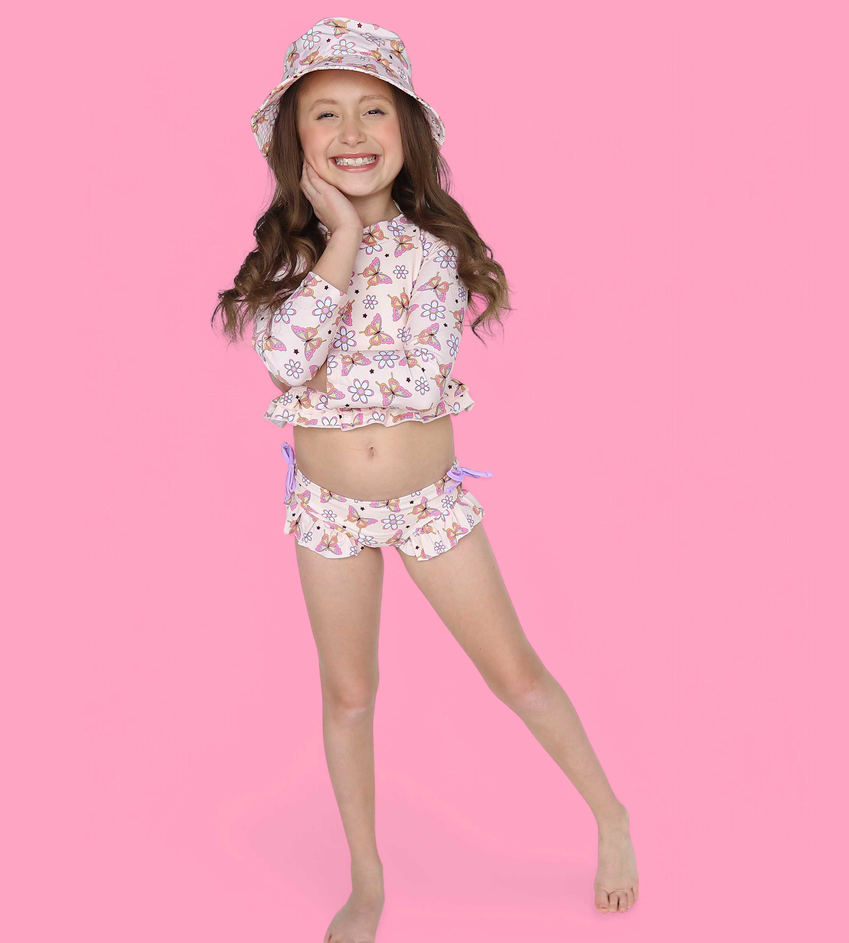 BLOSSOMIN’ BUTTERFLY DREAM 2-PIECE RASH GUARD RUFFLE SWIM SUIT - Image 24