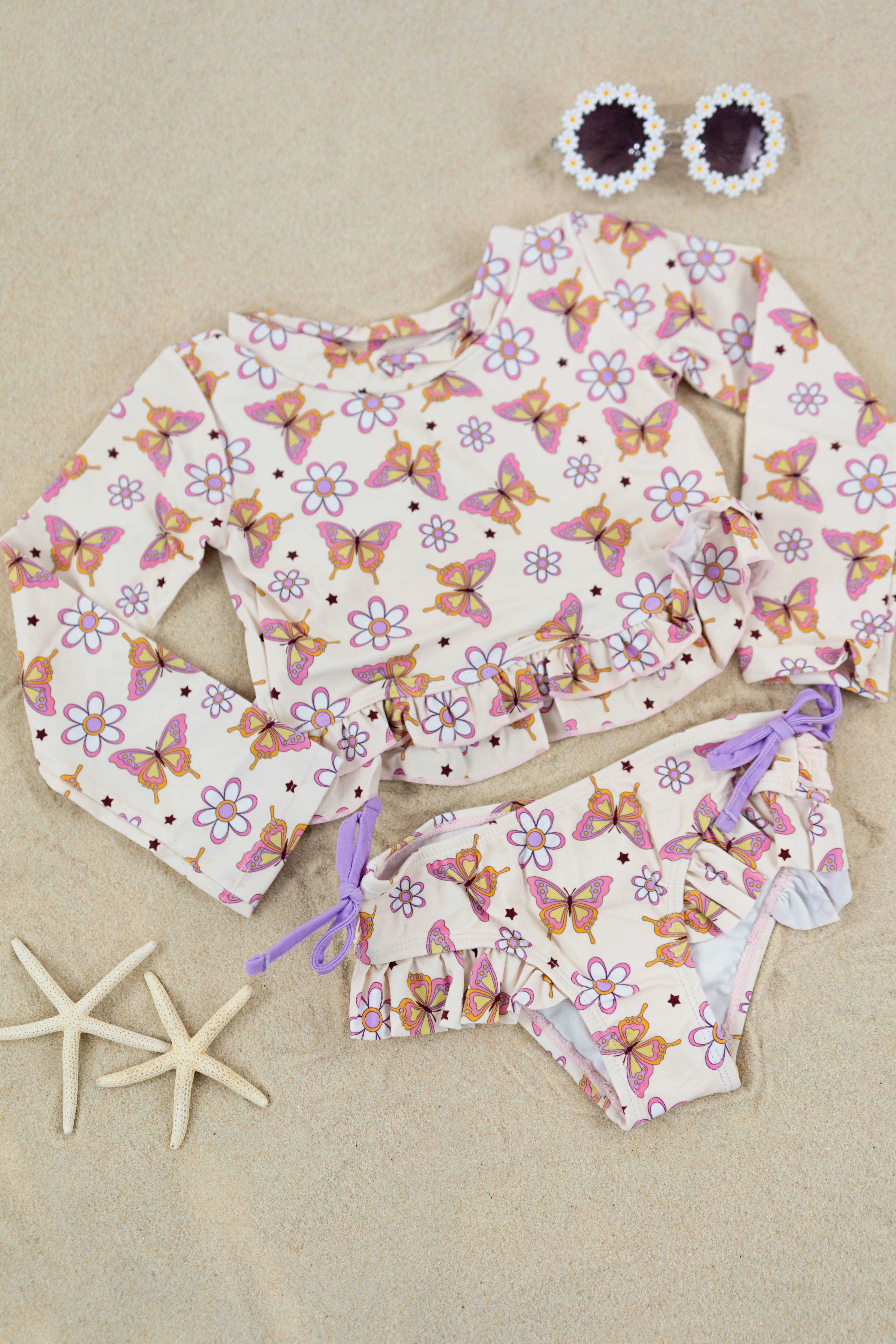 BLOSSOMIN’ BUTTERFLY DREAM 2-PIECE RASH GUARD RUFFLE SWIM SUIT - Image 25