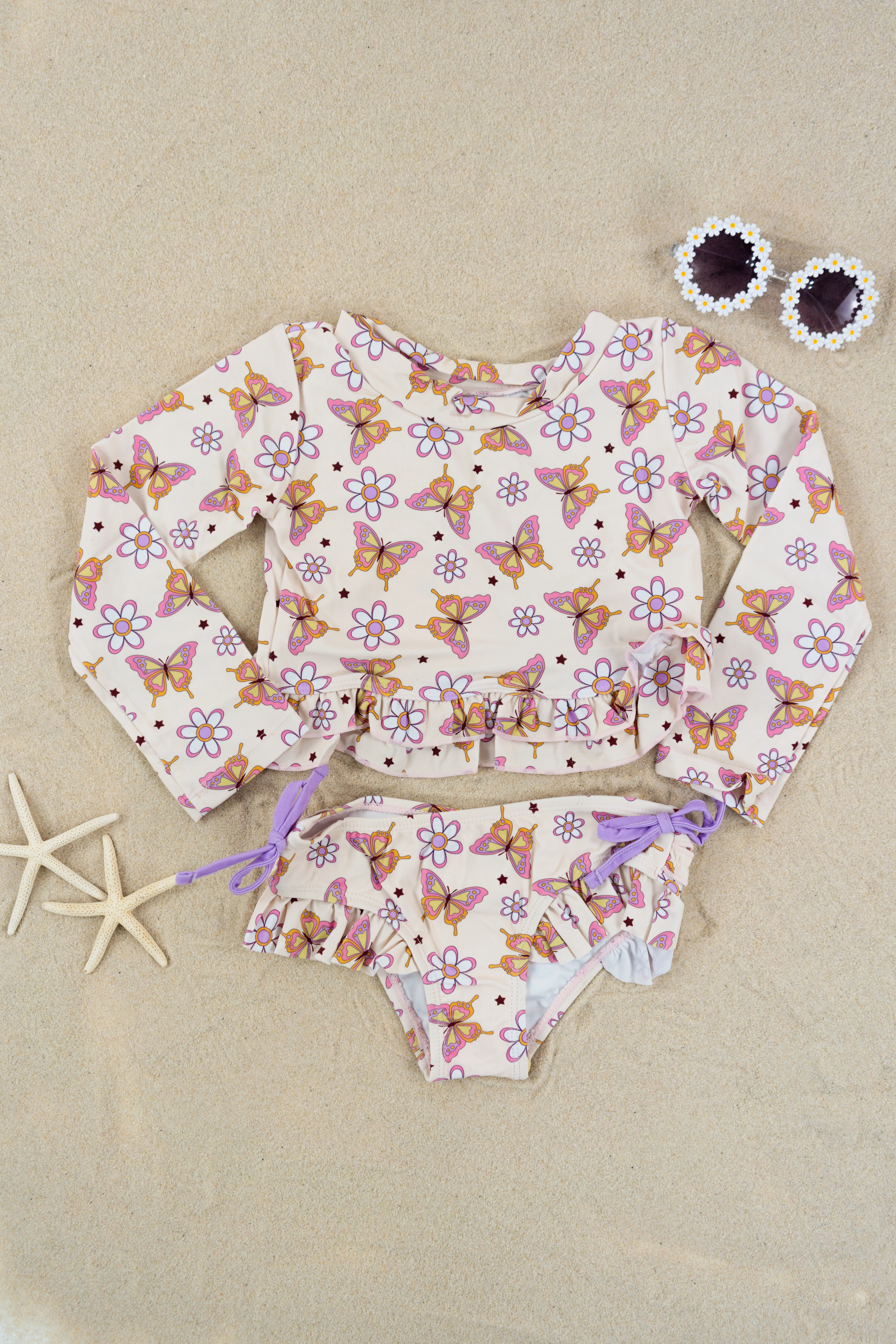 BLOSSOMIN’ BUTTERFLY DREAM 2-PIECE RASH GUARD RUFFLE SWIM SUIT - Image 26