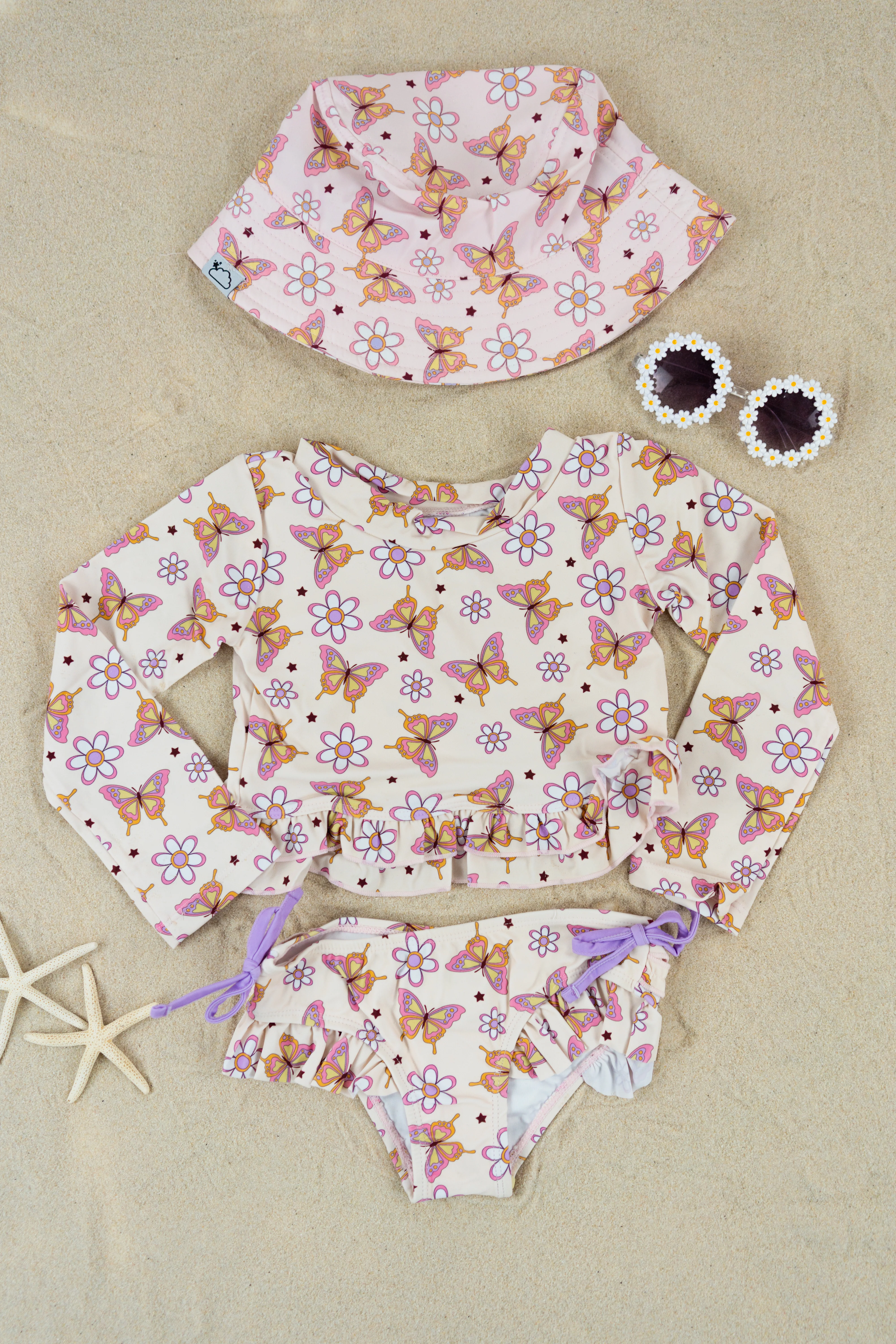 BLOSSOMIN’ BUTTERFLY DREAM 2-PIECE RASH GUARD RUFFLE SWIM SUIT - Image 27