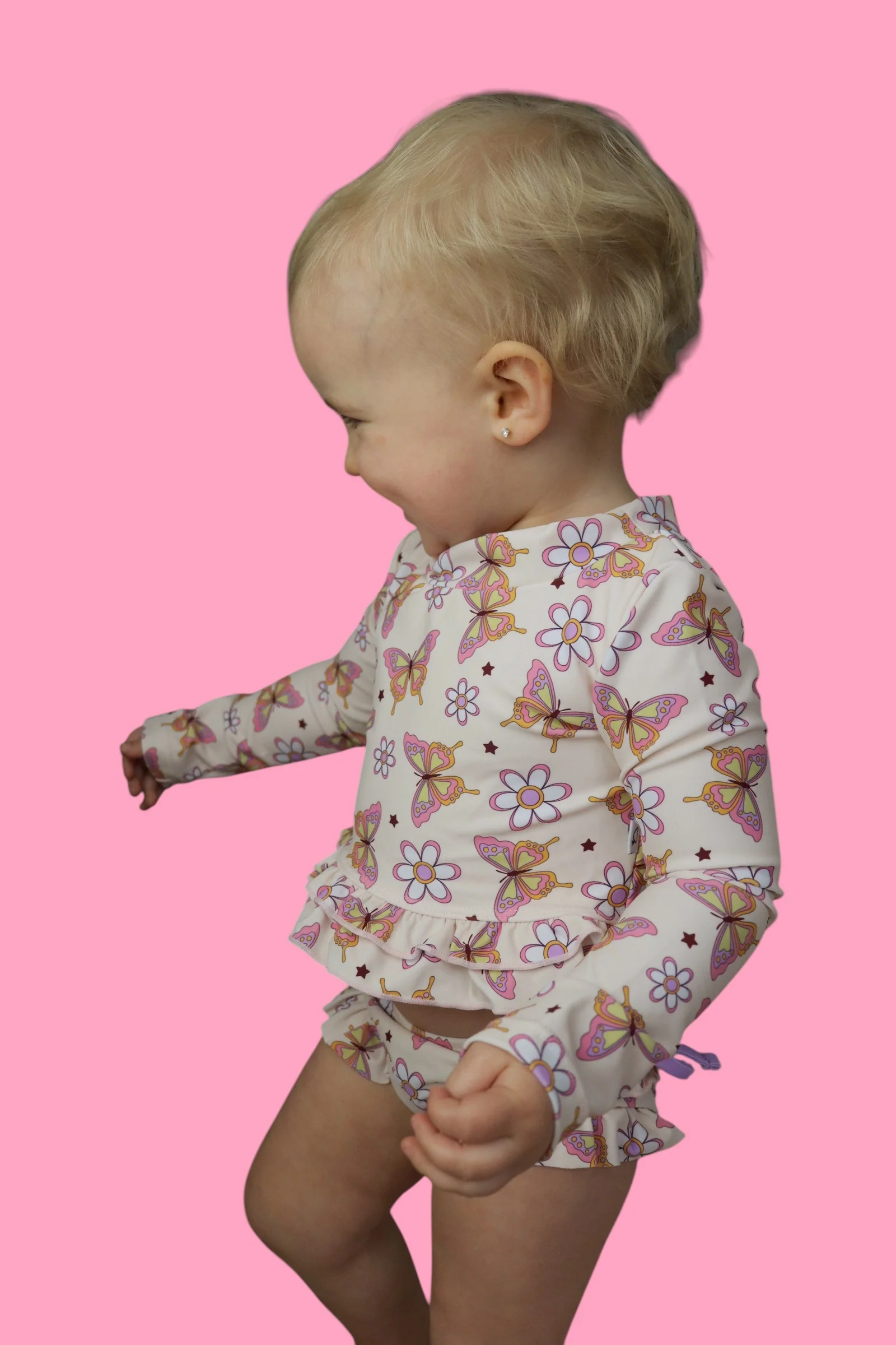 BLOSSOMIN’ BUTTERFLY DREAM 2-PIECE RASH GUARD RUFFLE SWIM SUIT - Image 3
