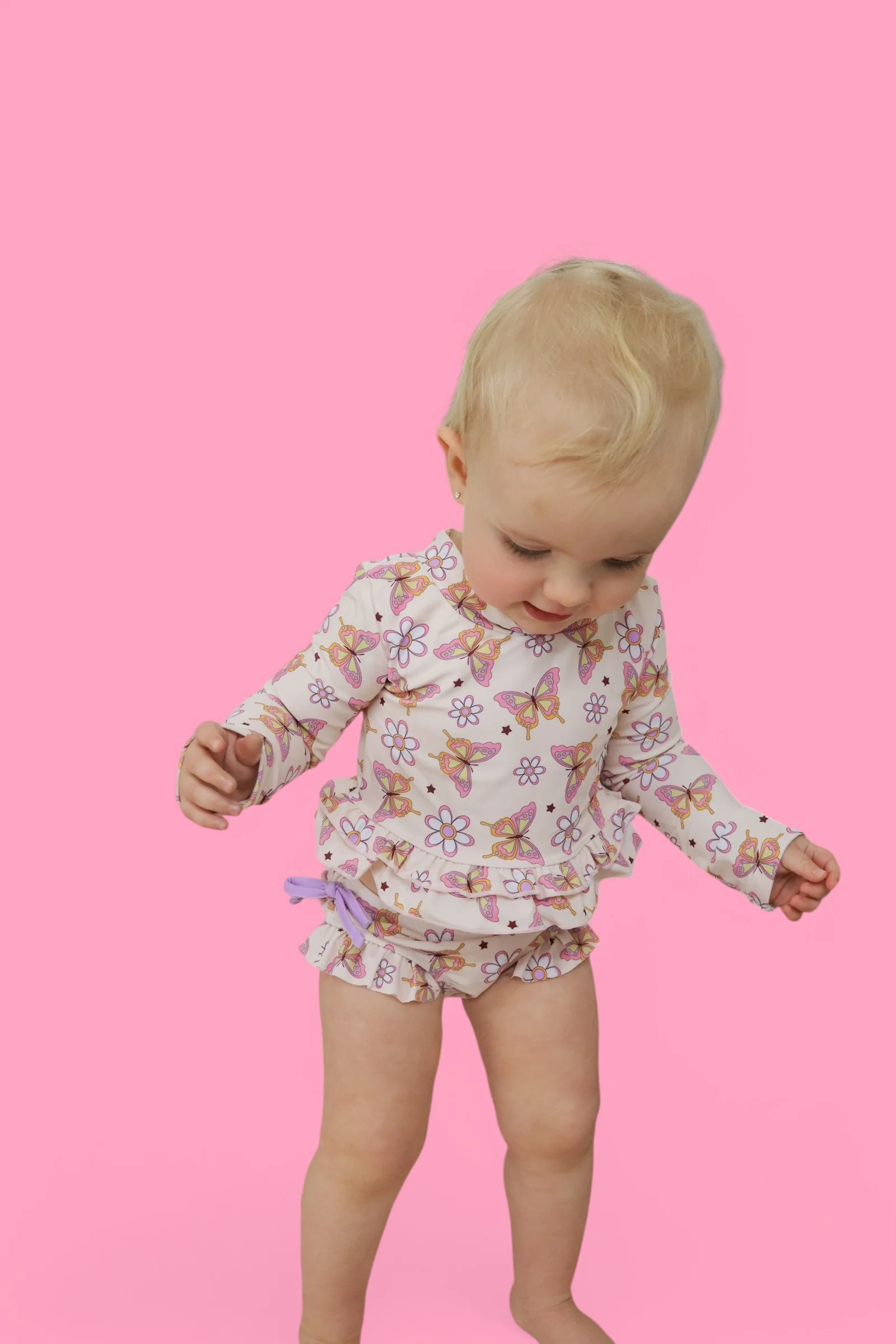 BLOSSOMIN’ BUTTERFLY DREAM 2-PIECE RASH GUARD RUFFLE SWIM SUIT - Image 5
