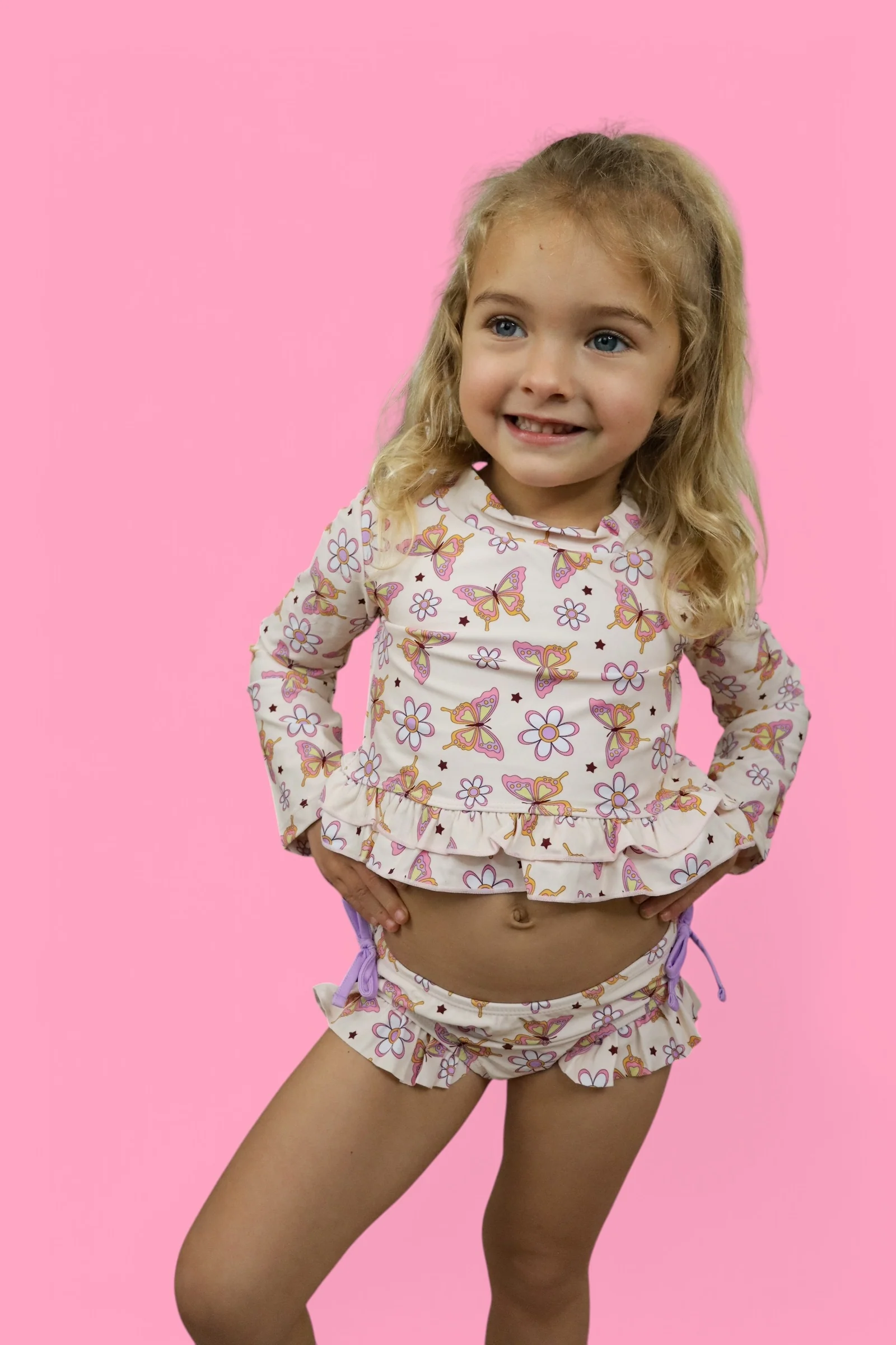 BLOSSOMIN’ BUTTERFLY DREAM 2-PIECE RASH GUARD RUFFLE SWIM SUIT - Image 7