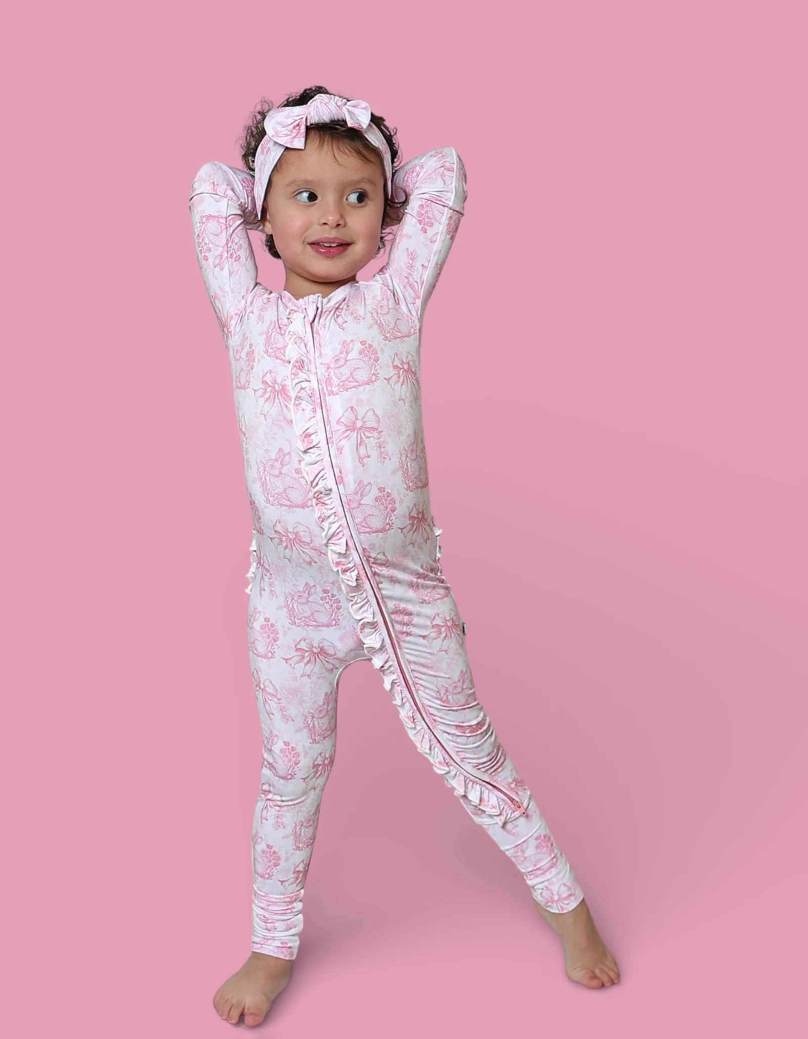 BLUSH BUNNY TOILE DREAM RUFFLE ROMPER - Image 10