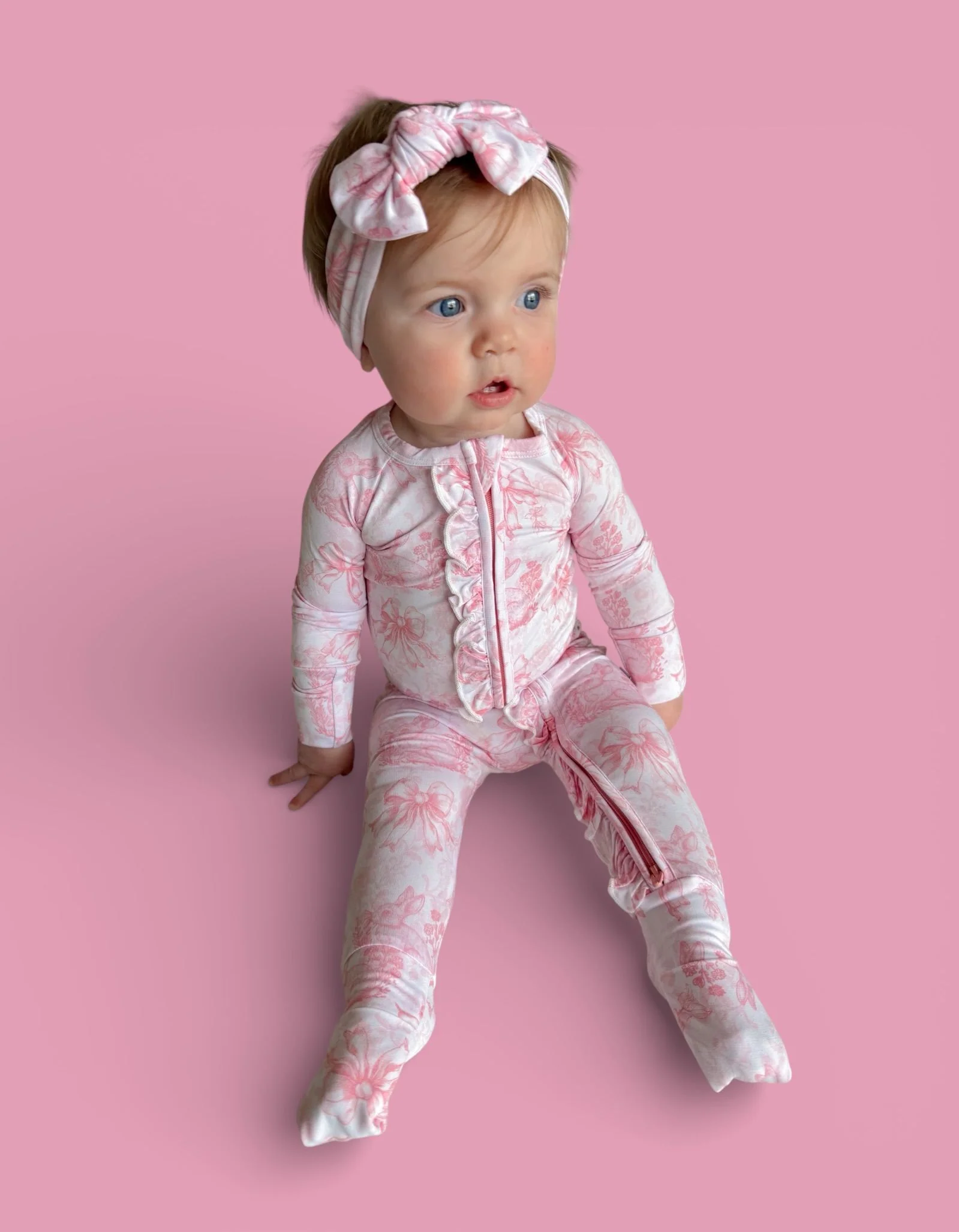 BLUSH BUNNY TOILE DREAM RUFFLE ROMPER - Image 11