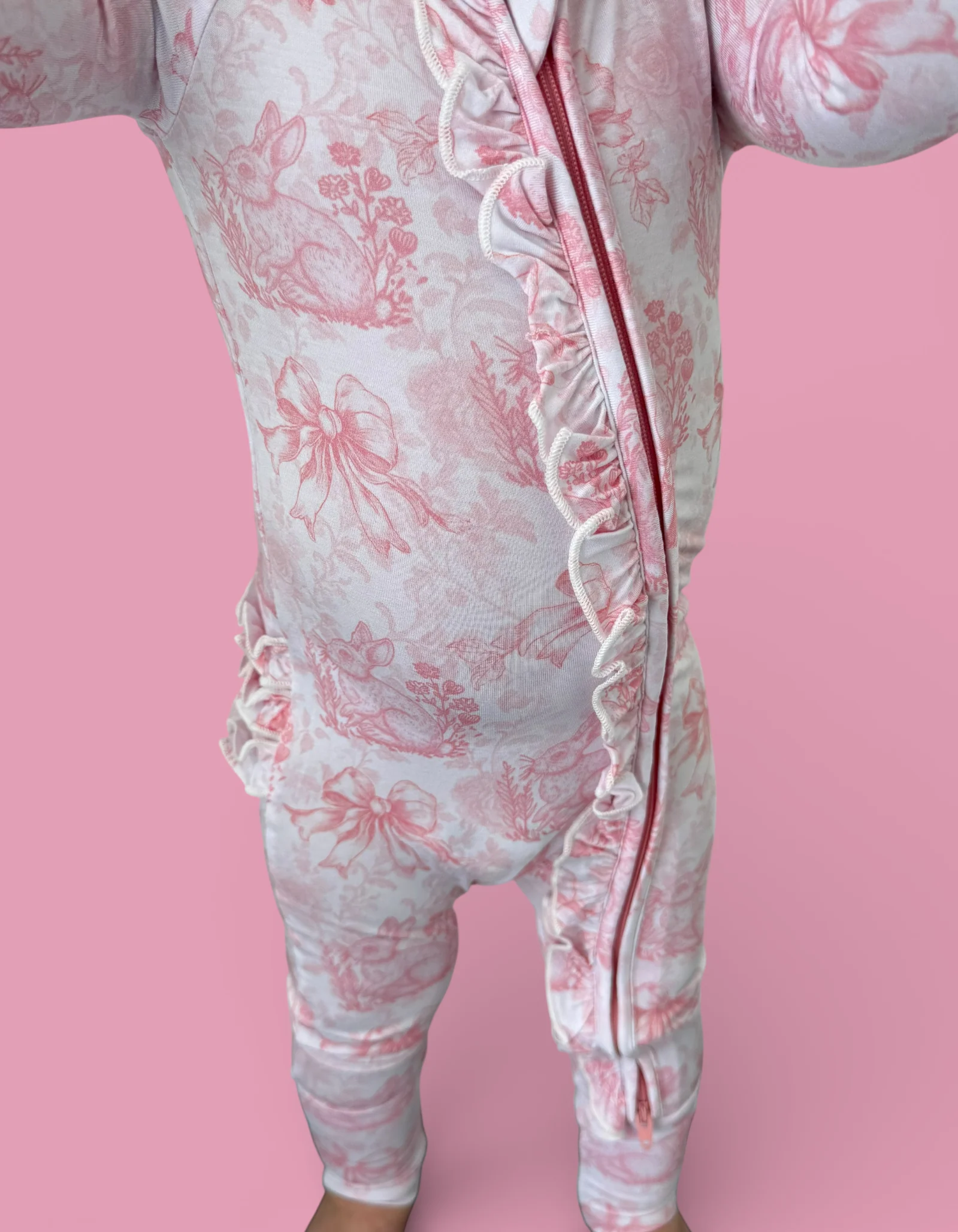 BLUSH BUNNY TOILE DREAM RUFFLE ROMPER - Image 13