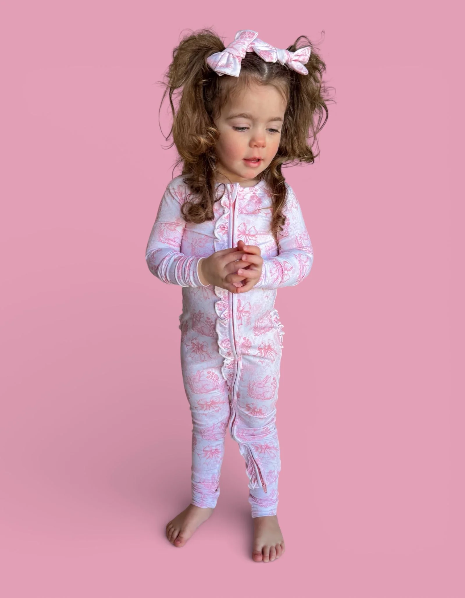 BLUSH BUNNY TOILE DREAM RUFFLE ROMPER - Image 16