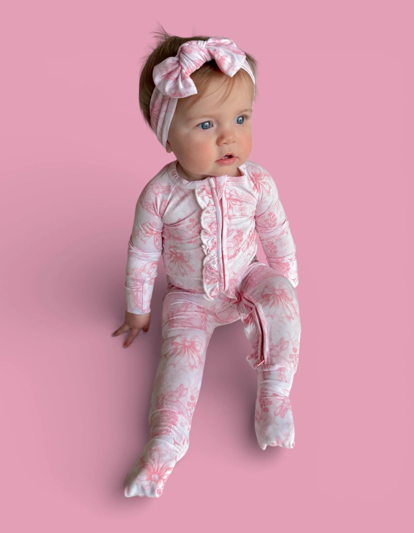 BLUSH BUNNY TOILE DREAM RUFFLE ROMPER - Image 18