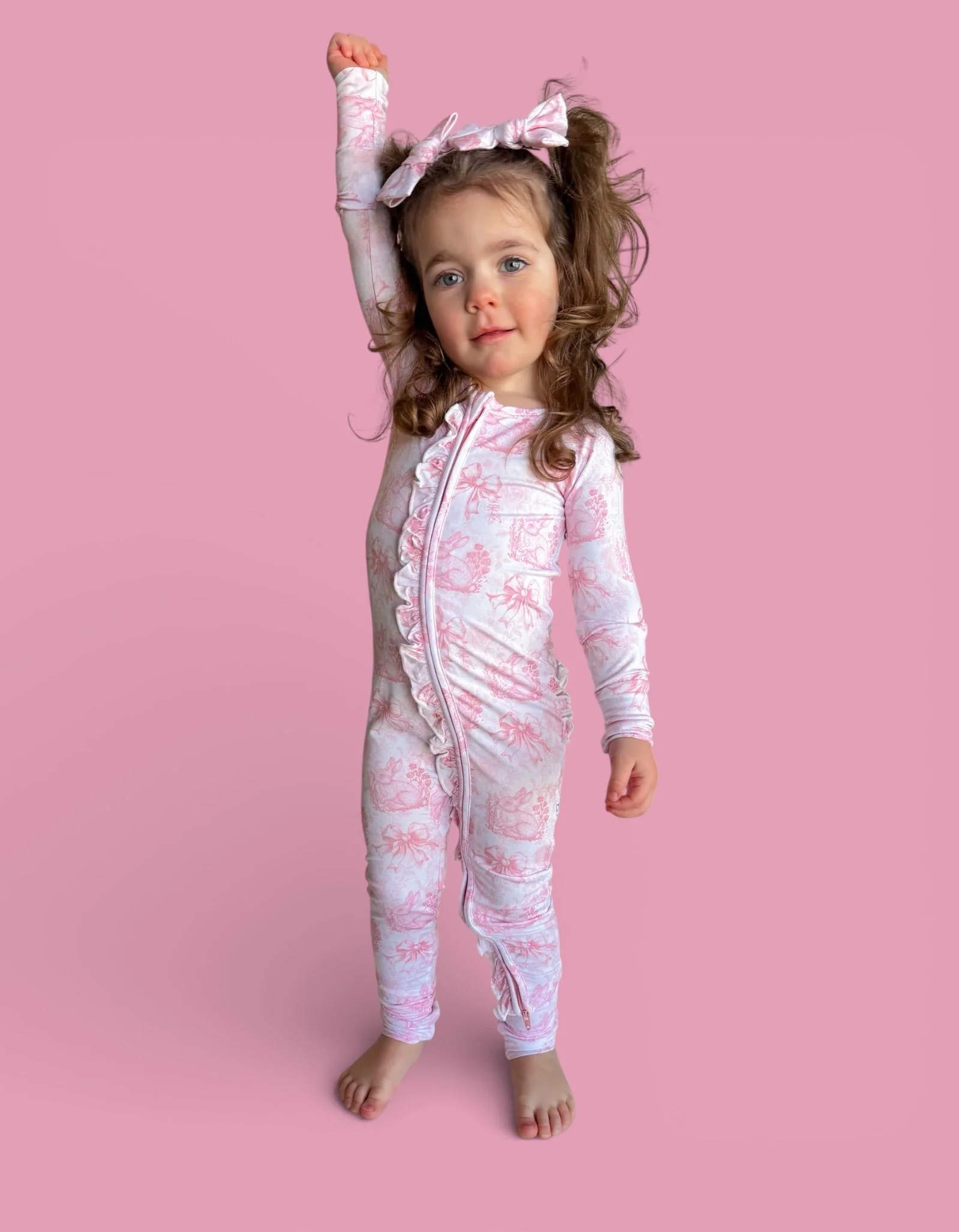 BLUSH BUNNY TOILE DREAM RUFFLE ROMPER - Image 19