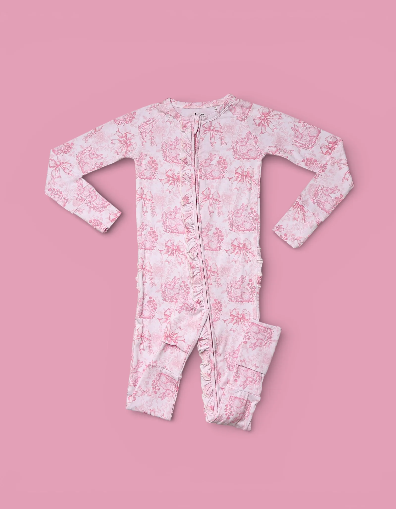 BLUSH BUNNY TOILE DREAM RUFFLE ROMPER - Image 2