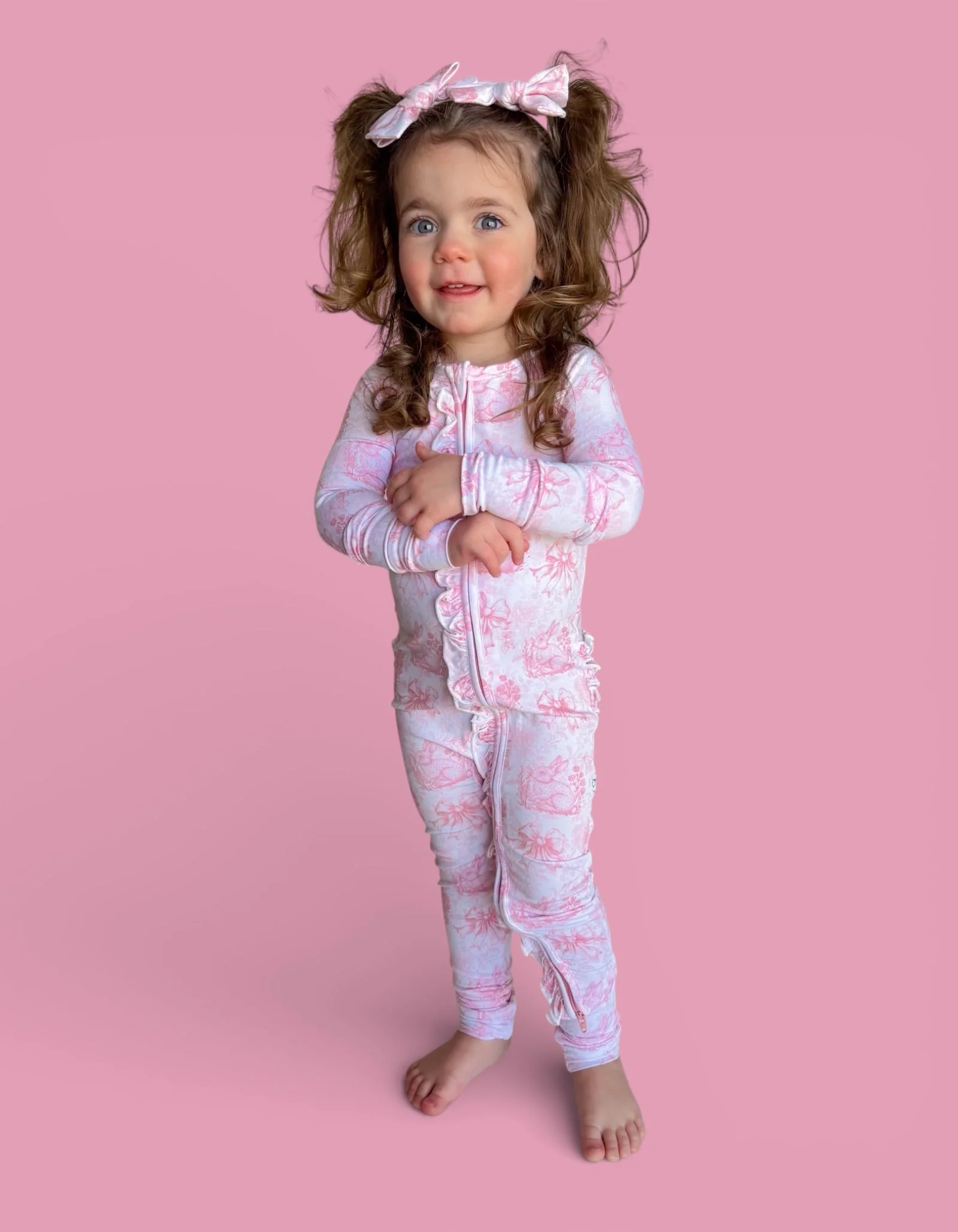 BLUSH BUNNY TOILE DREAM RUFFLE ROMPER - Image 7