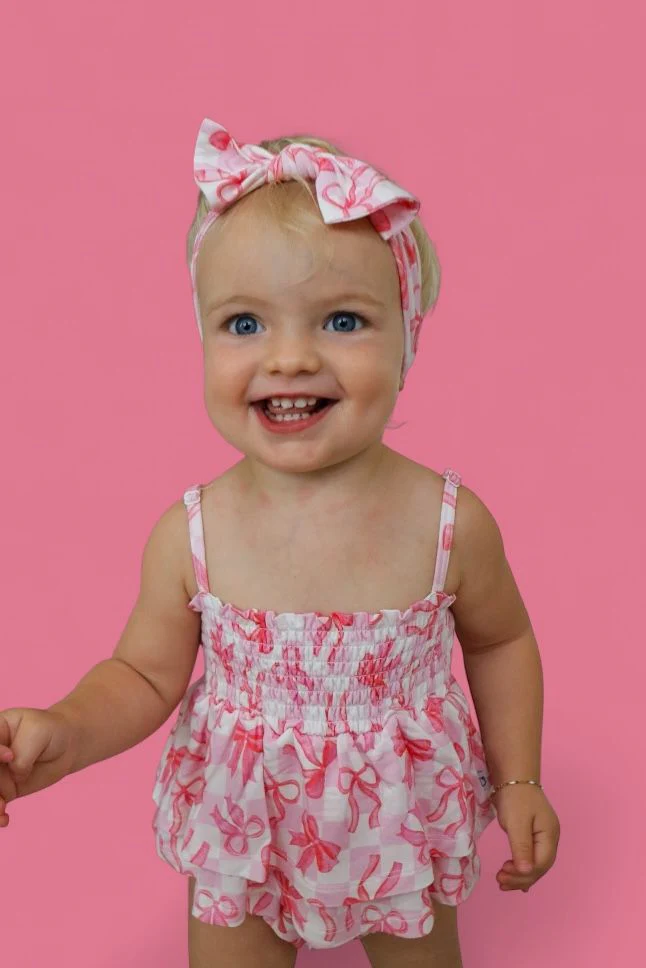 BOW CHECKERED CHARM DREAM SMOCKED TIERED BODYSUIT DRESS - Image 6