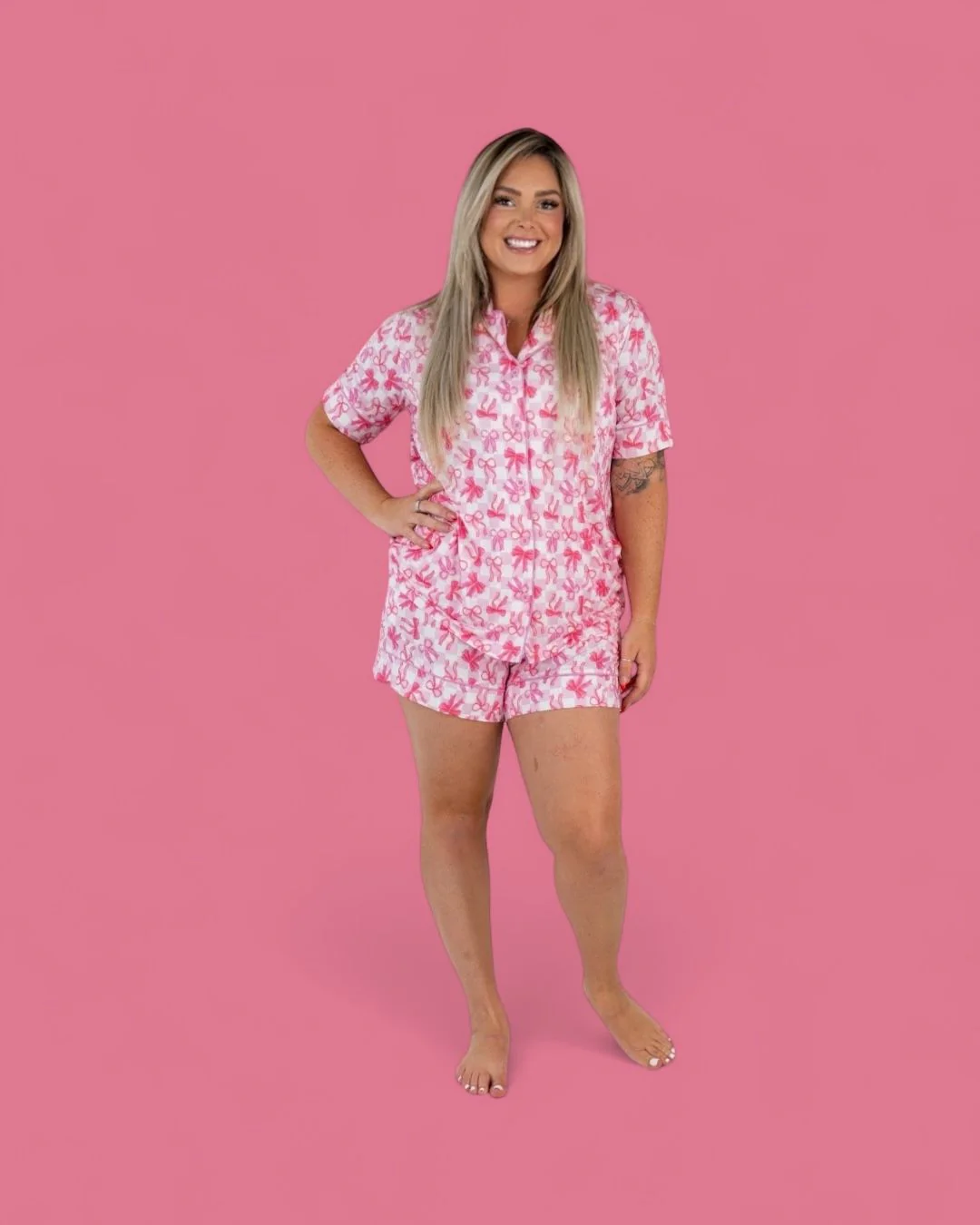 BOW CHECKERED CHARM WOMEN’S DREAM SHORT SET - Image 5