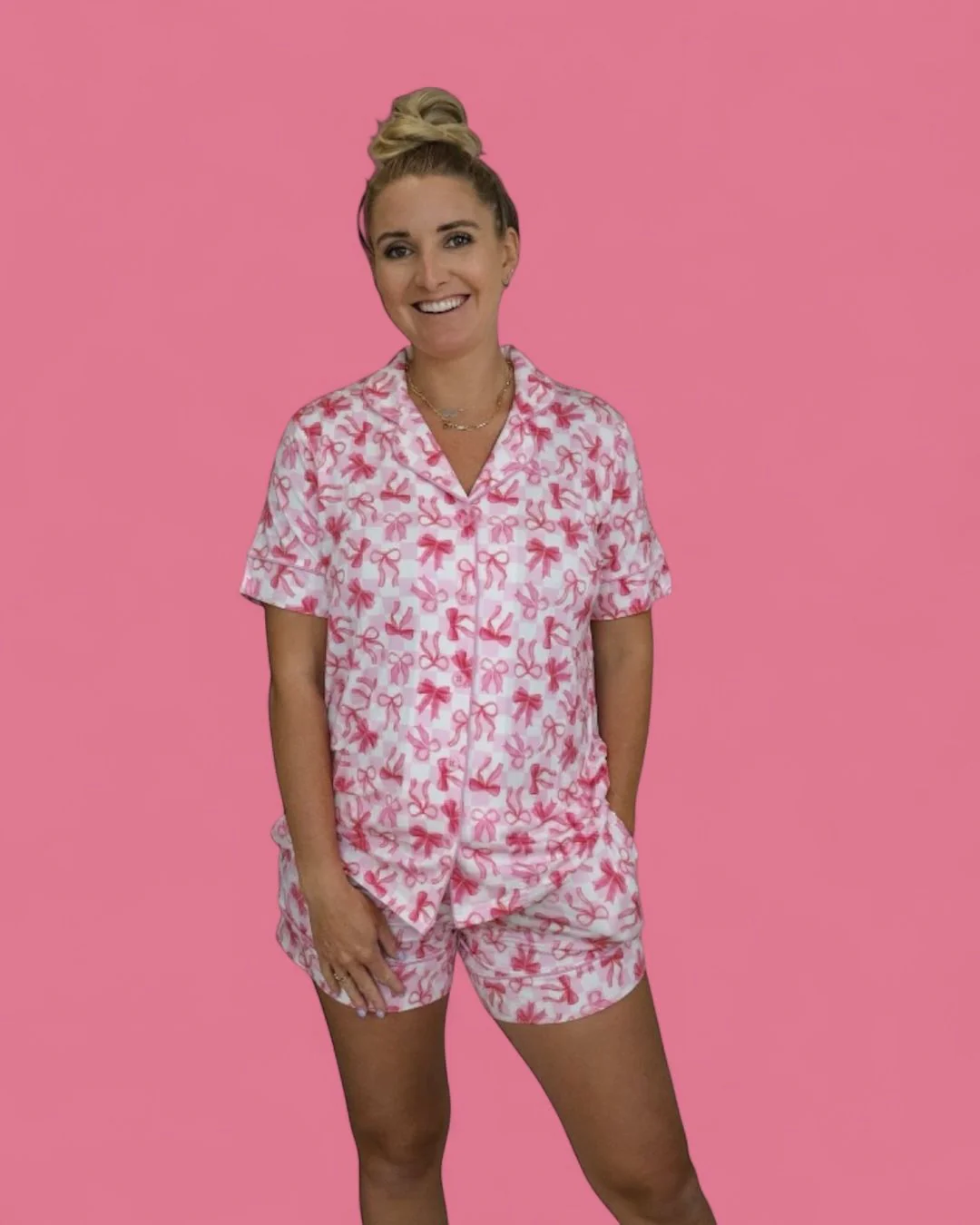 BOW CHECKERED CHARM WOMEN’S DREAM SHORT SET - Image 6
