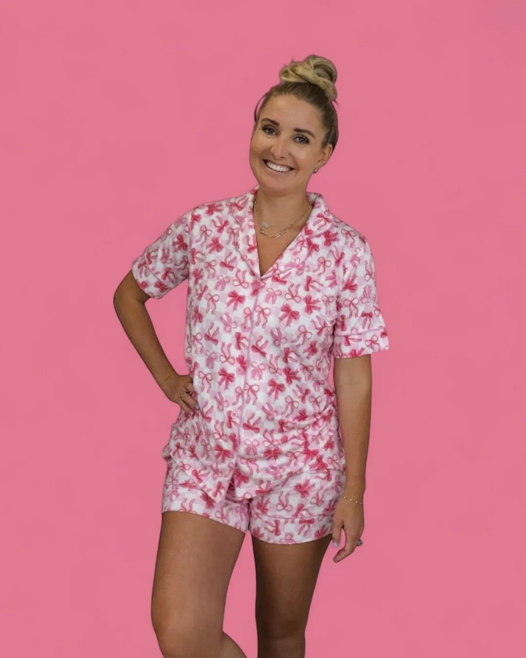 BOW CHECKERED CHARM WOMEN’S DREAM SHORT SET - Image 7