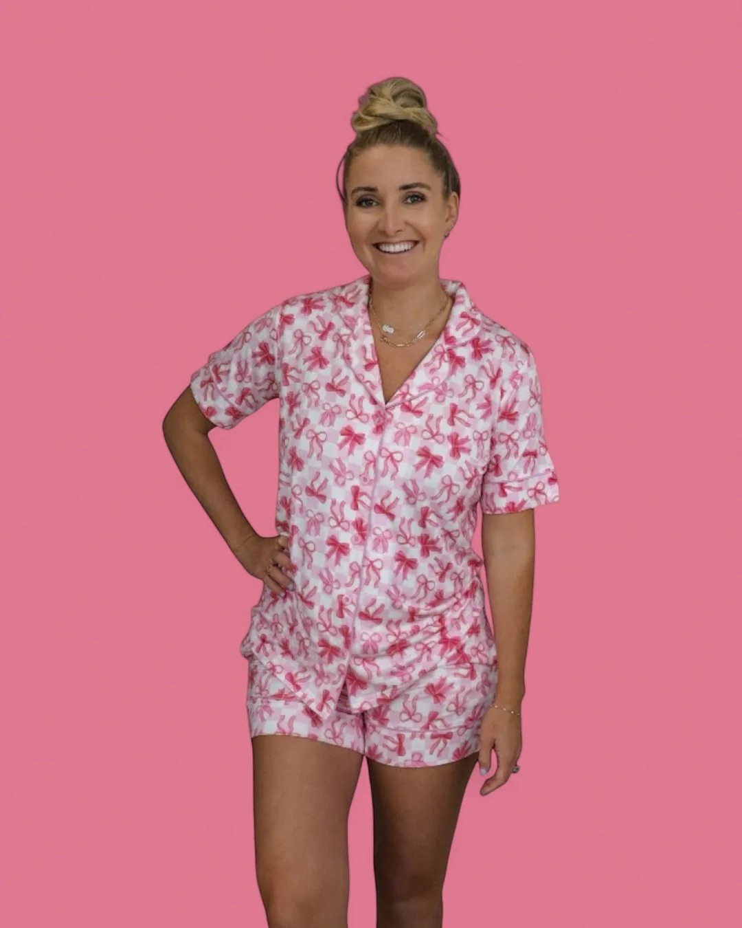 BOW CHECKERED CHARM WOMEN’S DREAM SHORT SET - Image 8