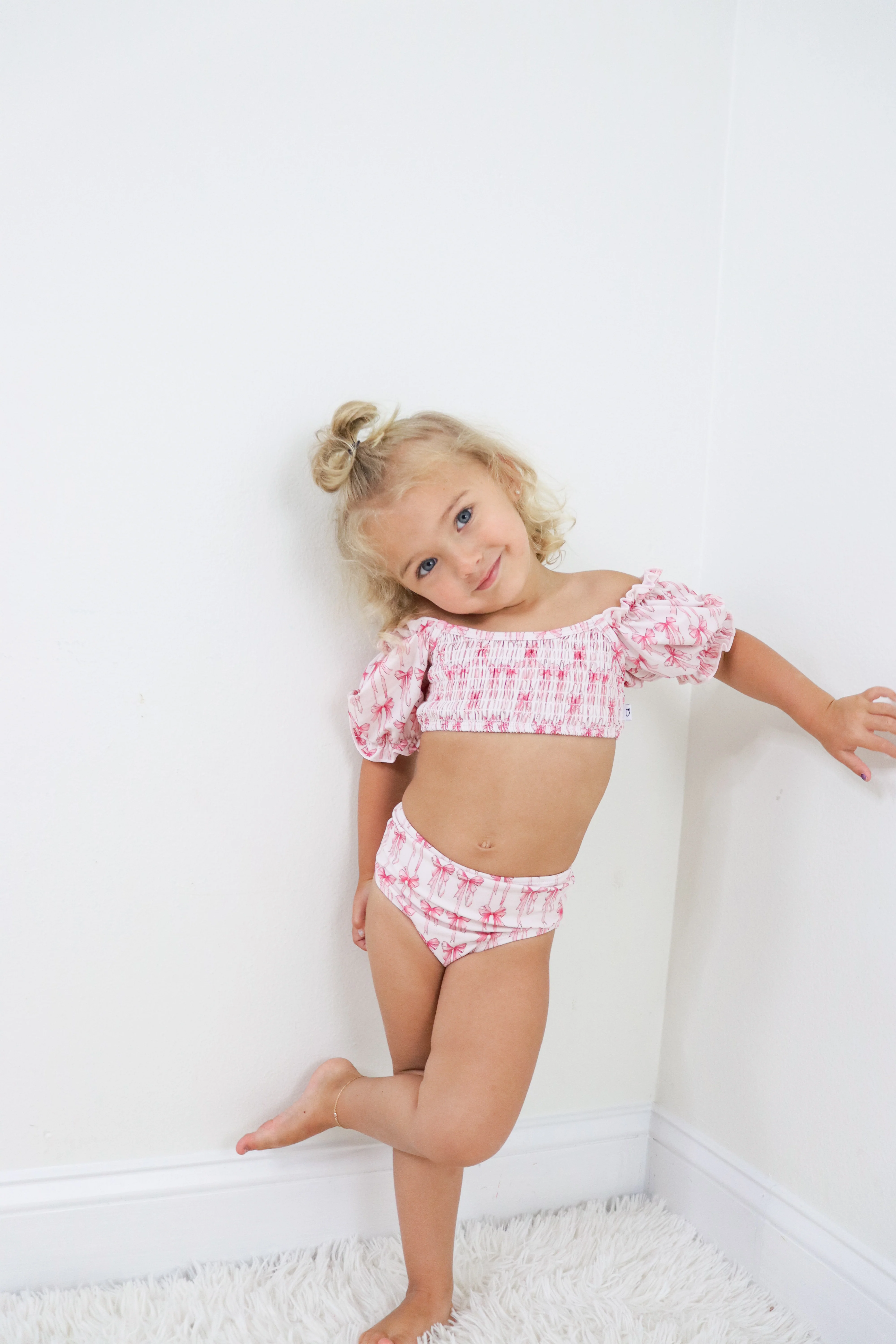 BOW CUTE DREAM SMOCKED OFF THE SHOULDER SWIM SUIT - Image 14