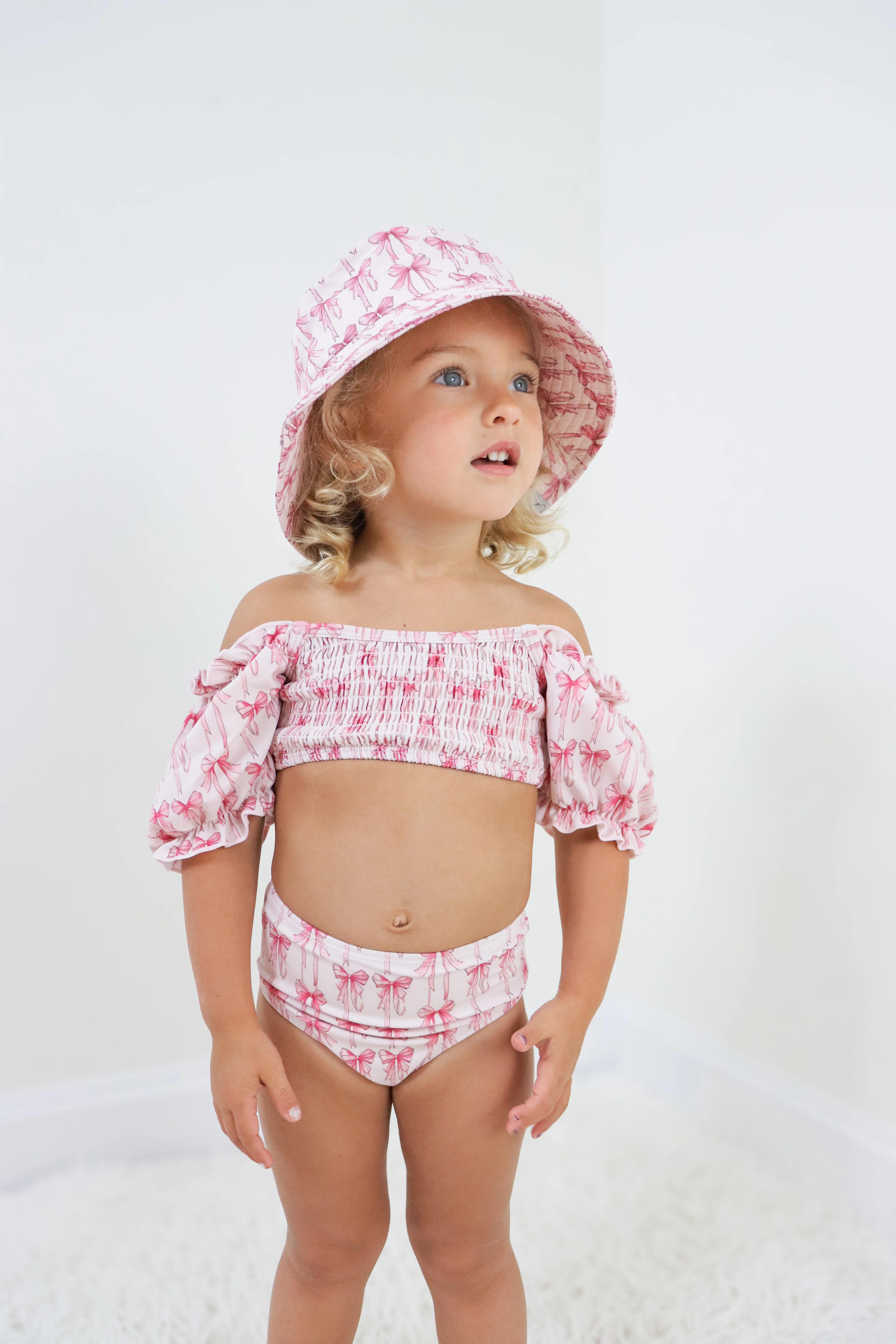 BOW CUTE DREAM SMOCKED OFF THE SHOULDER SWIM SUIT - Image 15