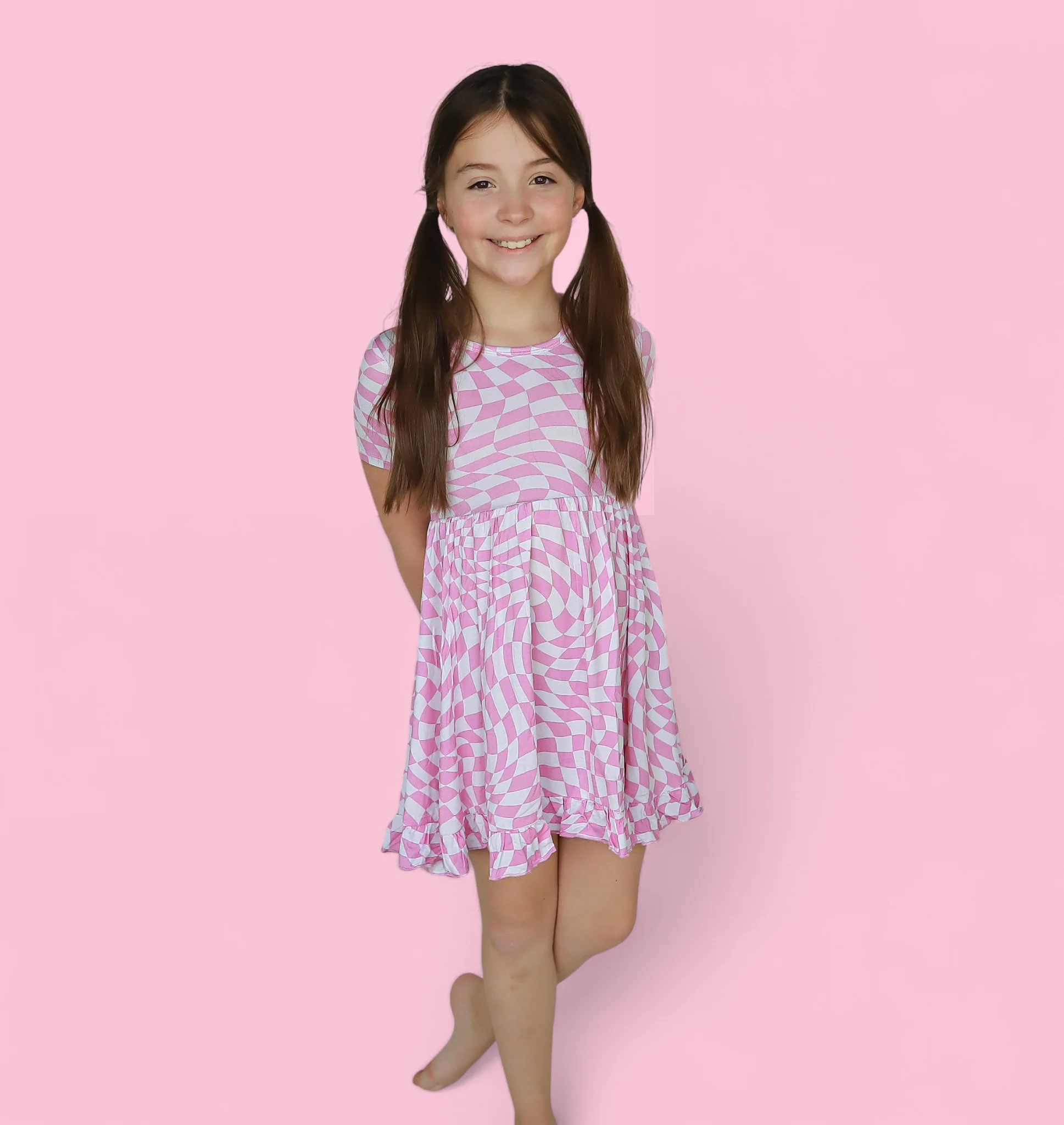 BUBBLEGUM WAVY CHECKERS DREAM RUFFLE DRESS - Image 4
