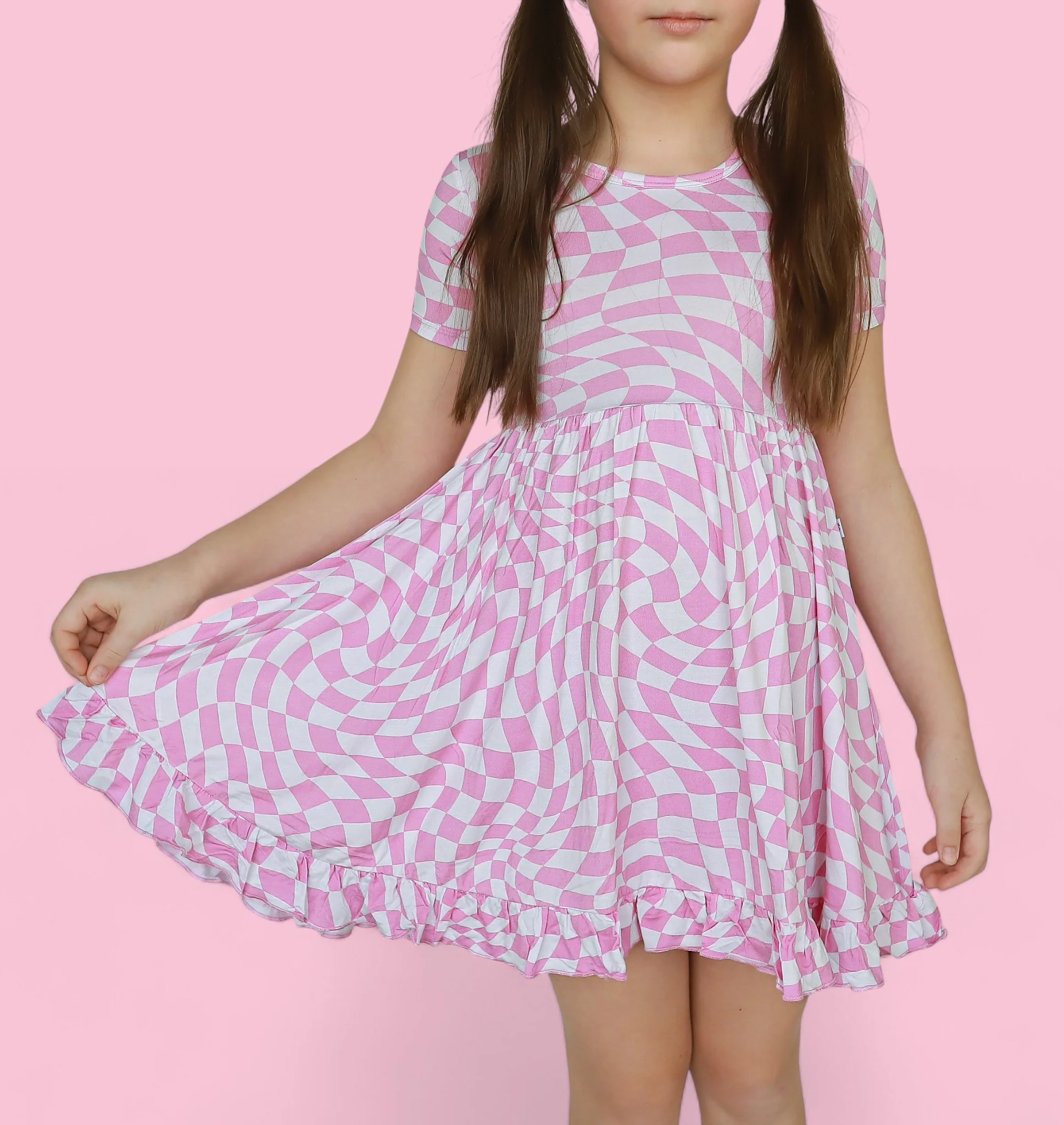 BUBBLEGUM WAVY CHECKERS DREAM RUFFLE DRESS - Image 5