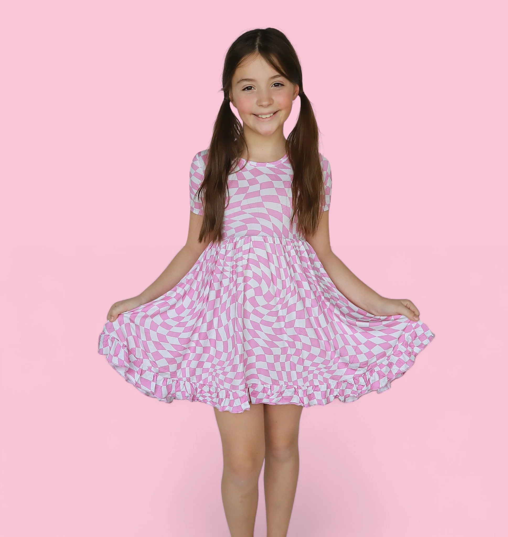 BUBBLEGUM WAVY CHECKERS DREAM RUFFLE DRESS - Image 6