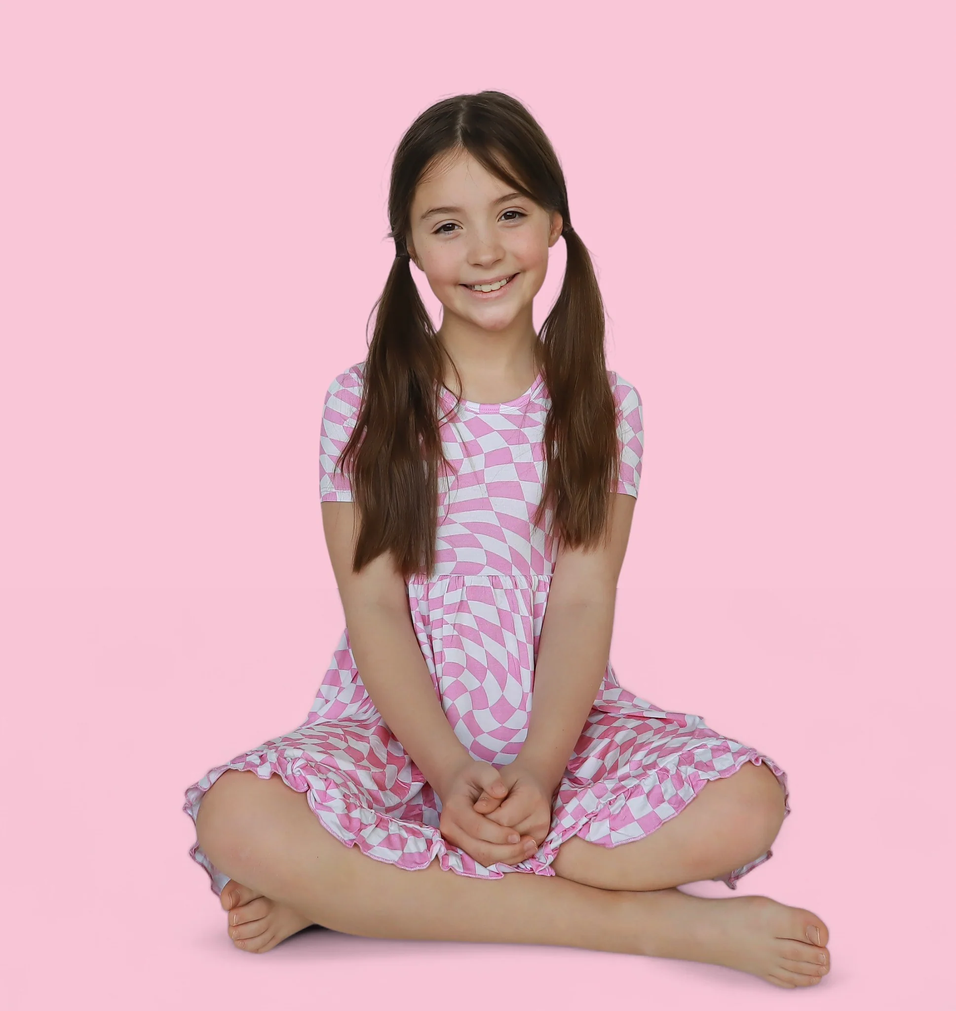 BUBBLEGUM WAVY CHECKERS DREAM RUFFLE DRESS - Image 7
