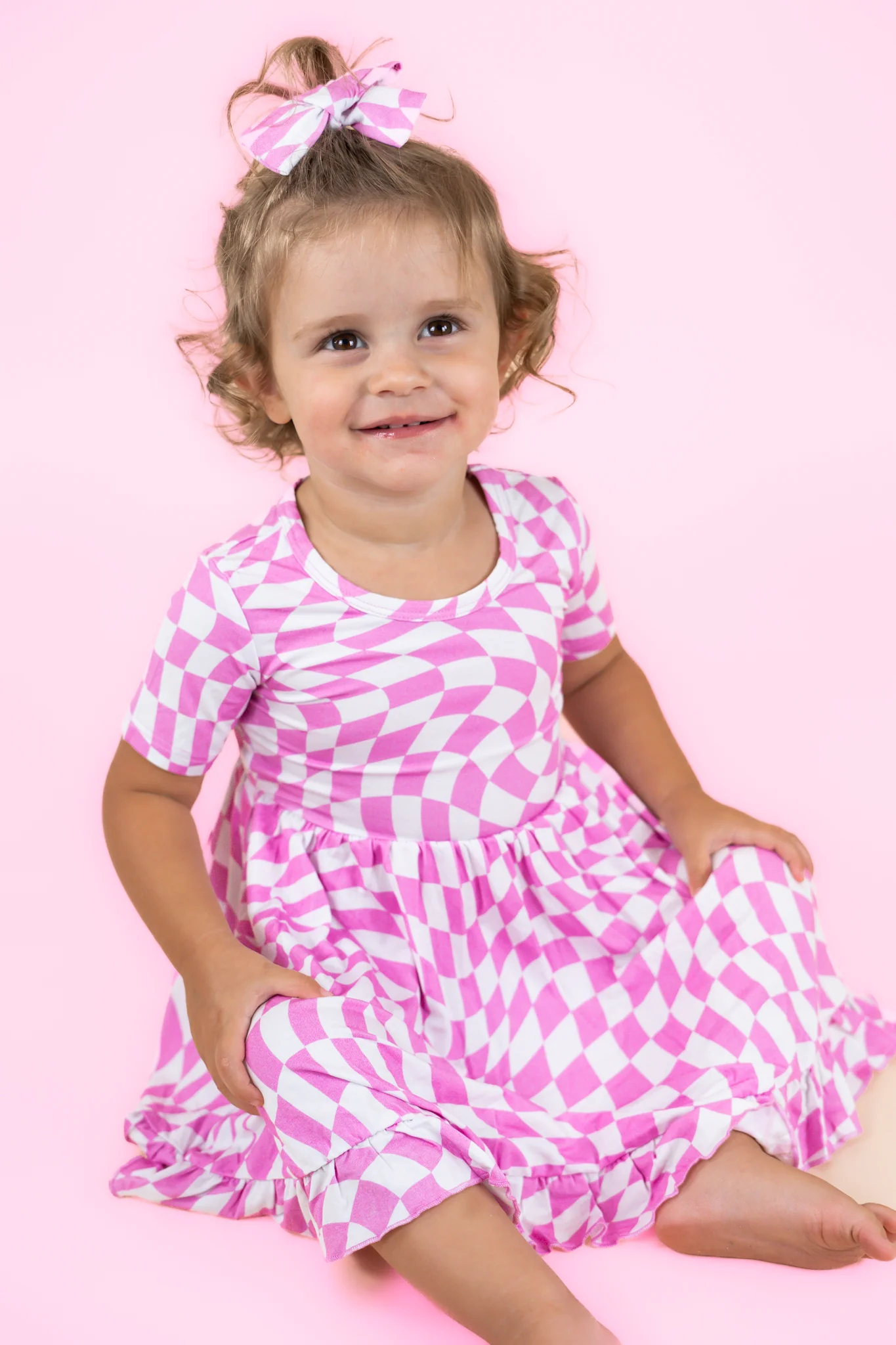 BUBBLEGUM WAVY CHECKERS DREAM RUFFLE DRESS - Image 9