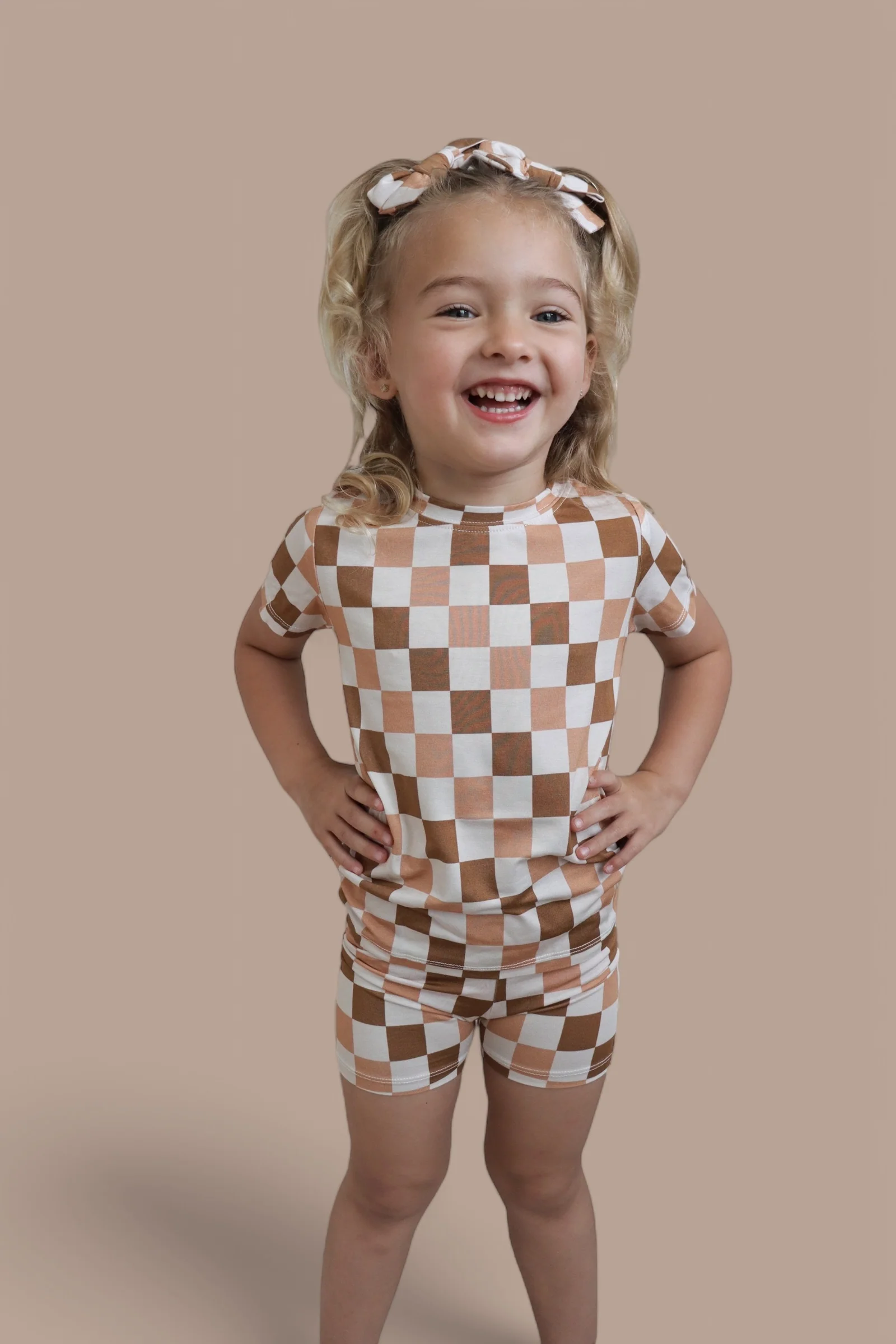CHESTNUT CHECKERS DREAM BOW HAIR CLIPS - Image 2