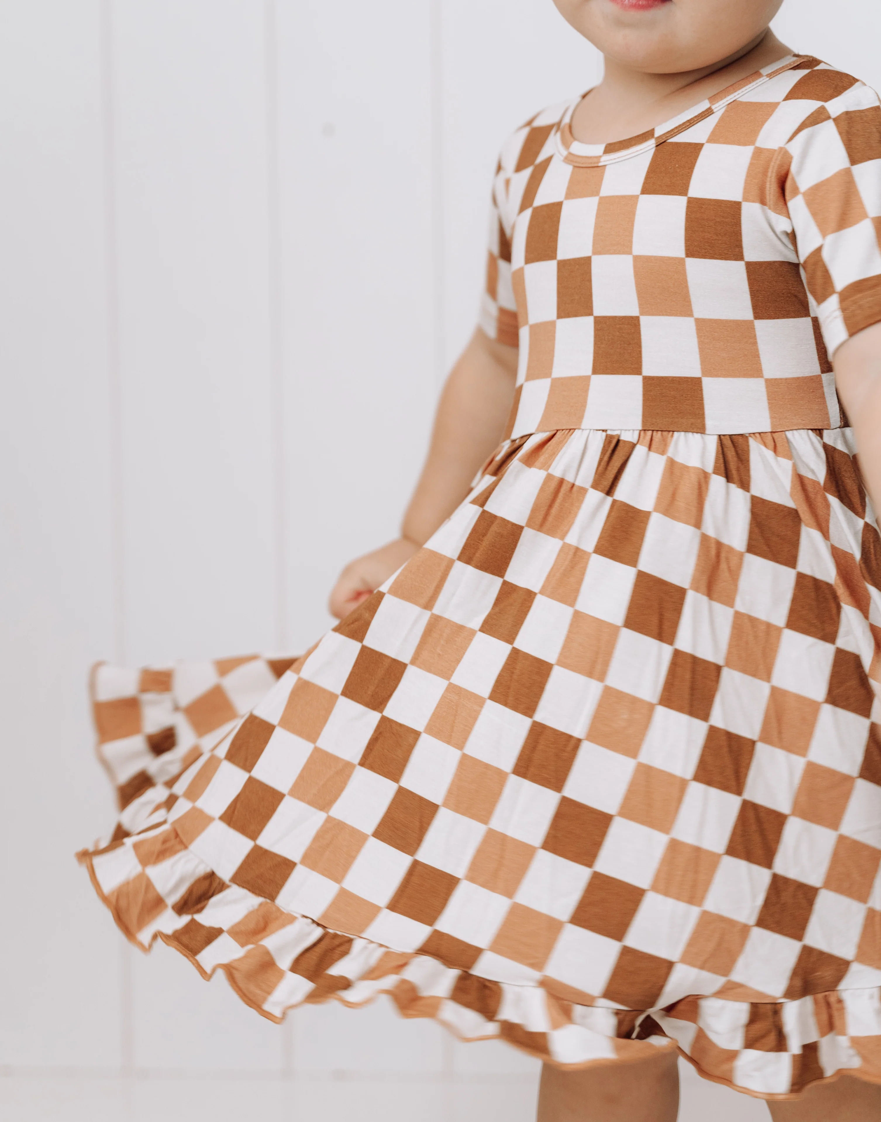 CHESTNUT CHECKERS DREAM RUFFLE DRESS - Image 4
