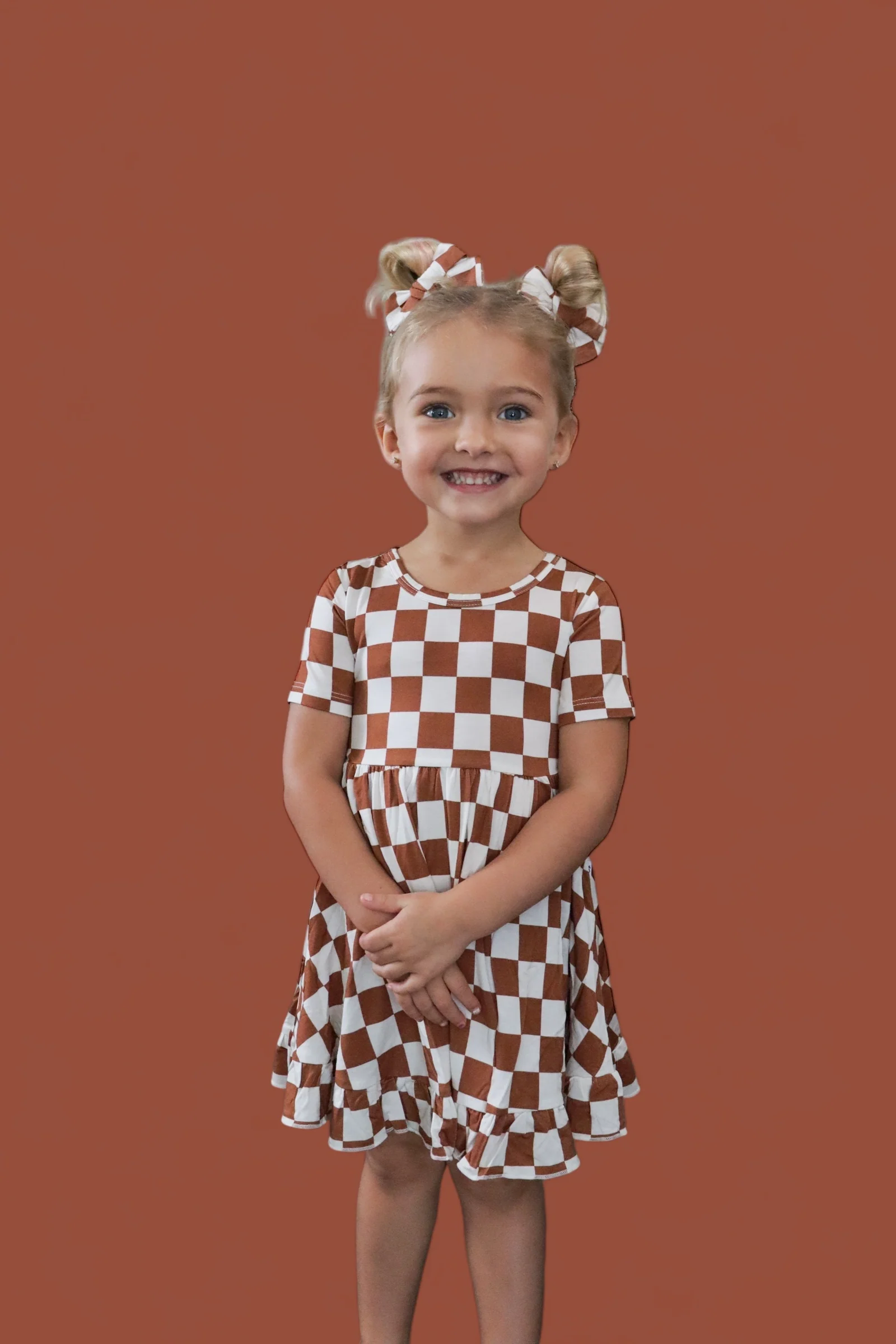COPPER CHECKERS DREAM RUFFLE DRESS - Image 11