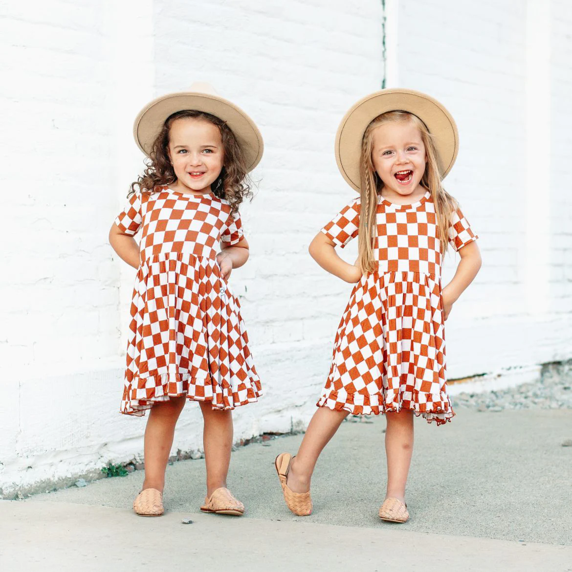 COPPER CHECKERS DREAM RUFFLE DRESS - Image 3