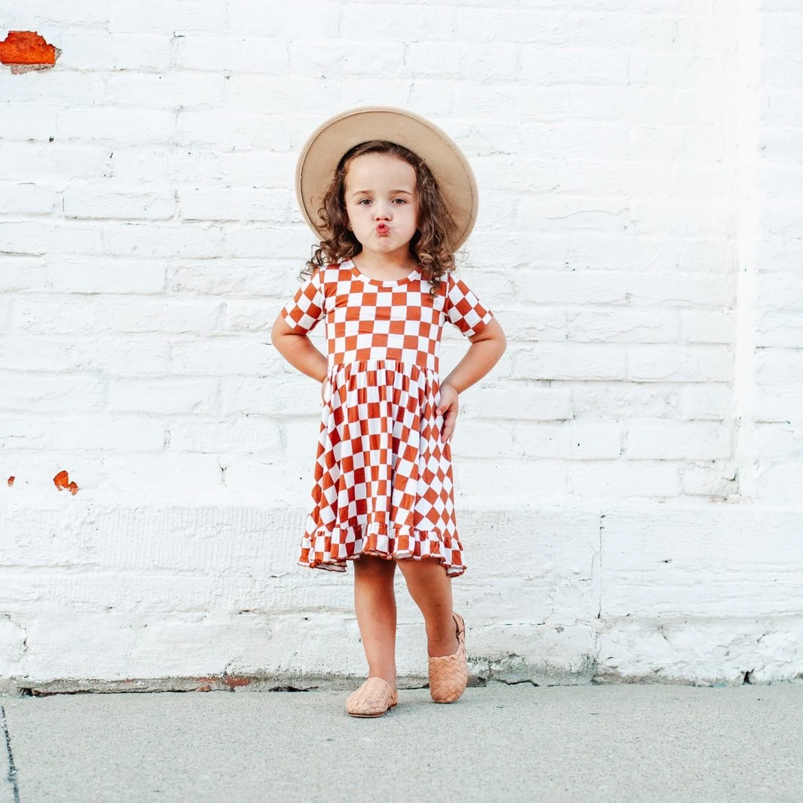 COPPER CHECKERS DREAM RUFFLE DRESS - Image 4