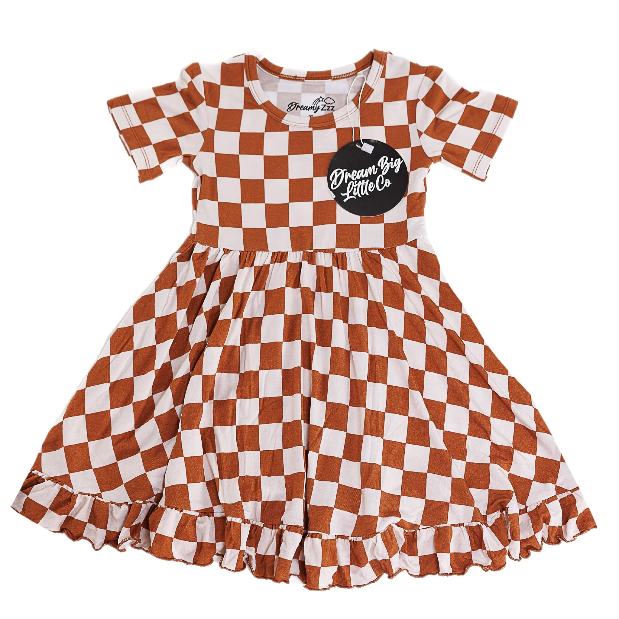 COPPER CHECKERS DREAM RUFFLE DRESS - Image 5