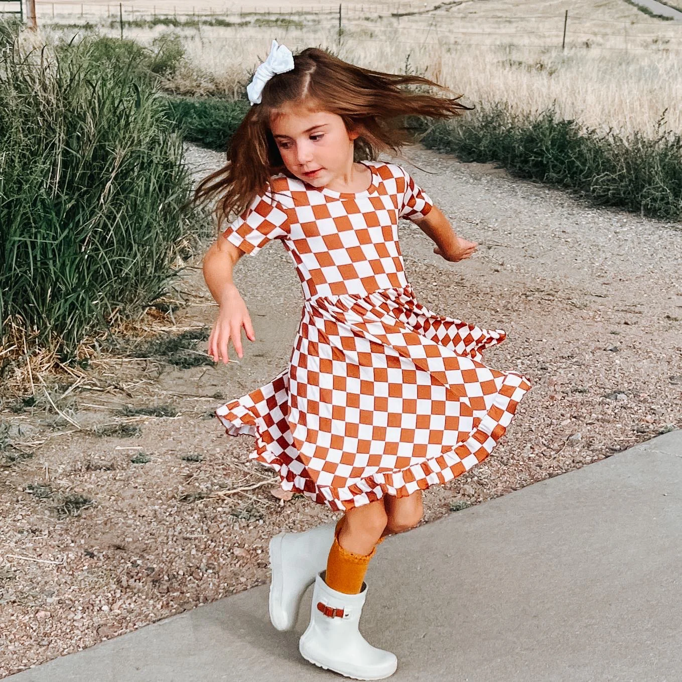 COPPER CHECKERS DREAM RUFFLE DRESS - Image 7