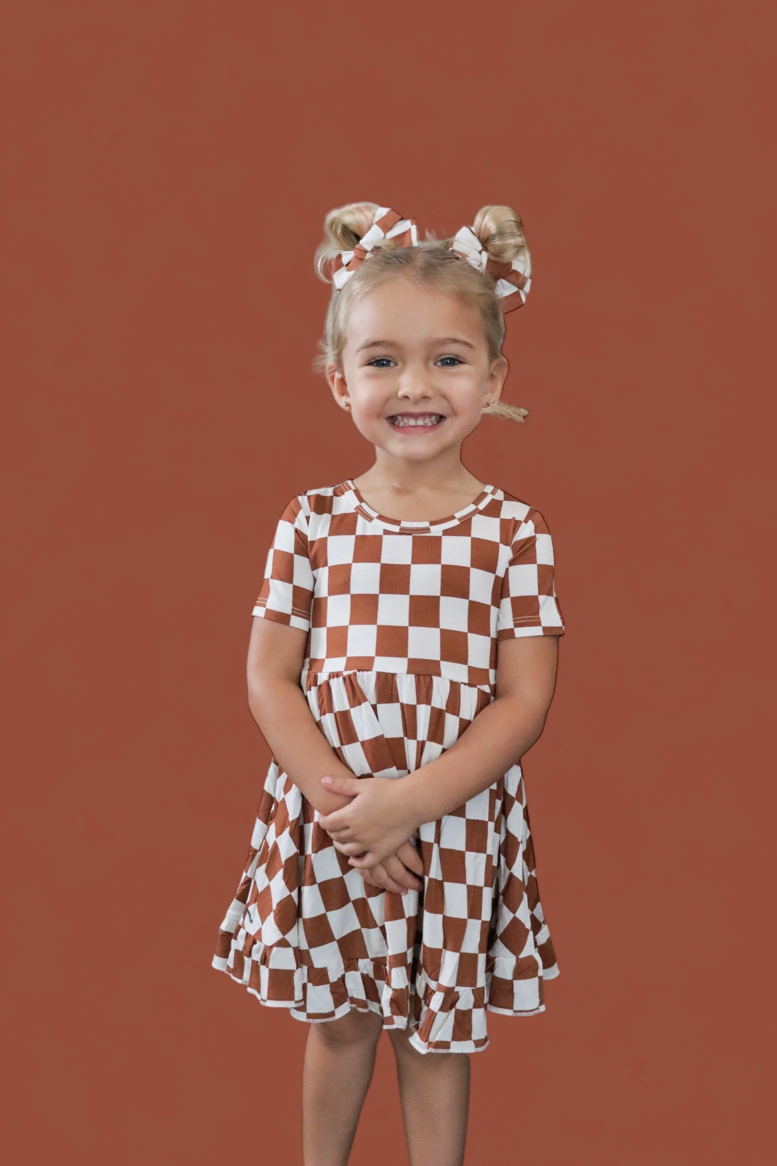 COPPER CHECKERS DREAM RUFFLE DRESS - Image 9