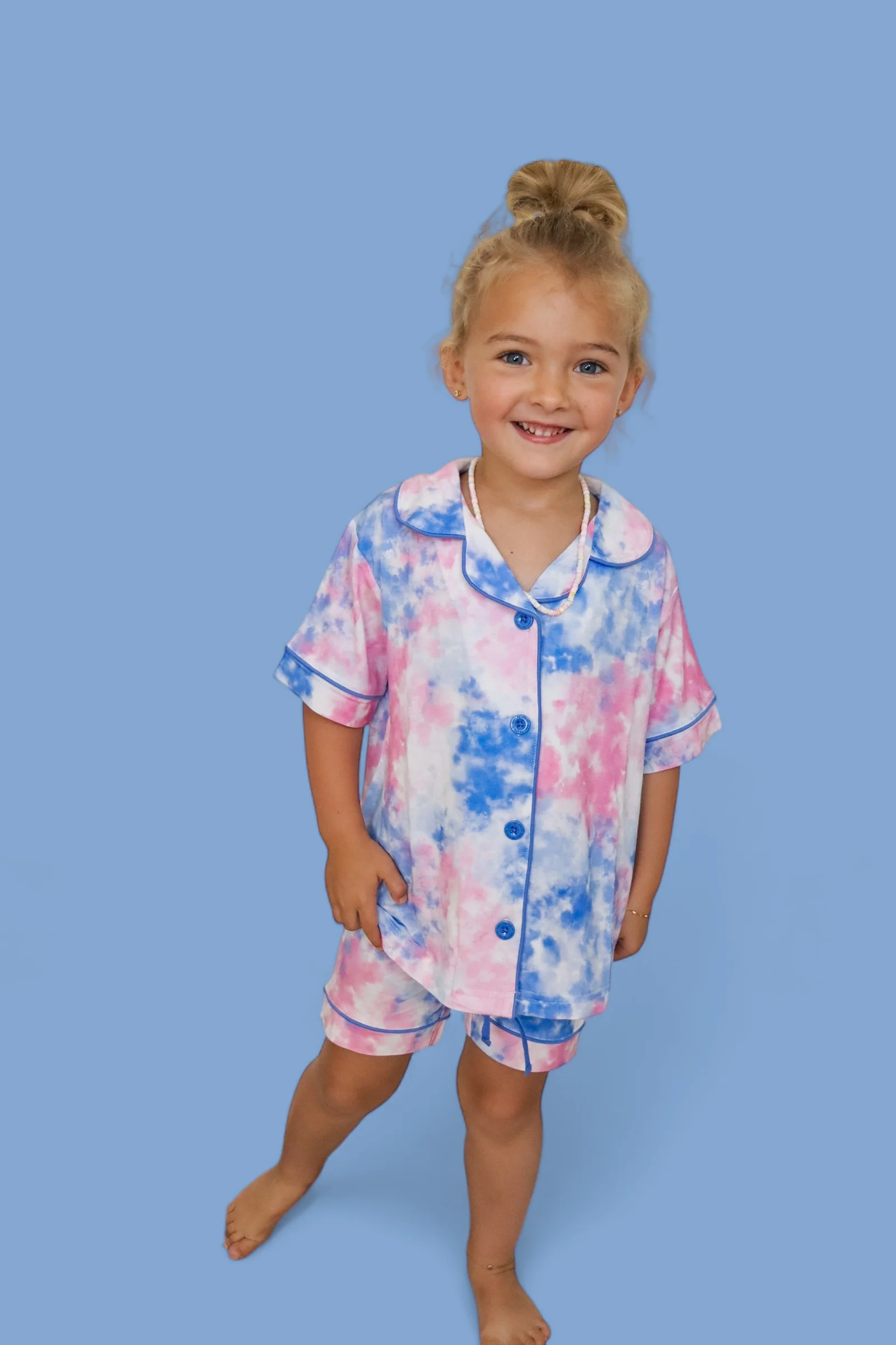 COTTON CANDY TIE DYE DREAM GIRL'S BUTTON DOWN SHORT SET - Image 10