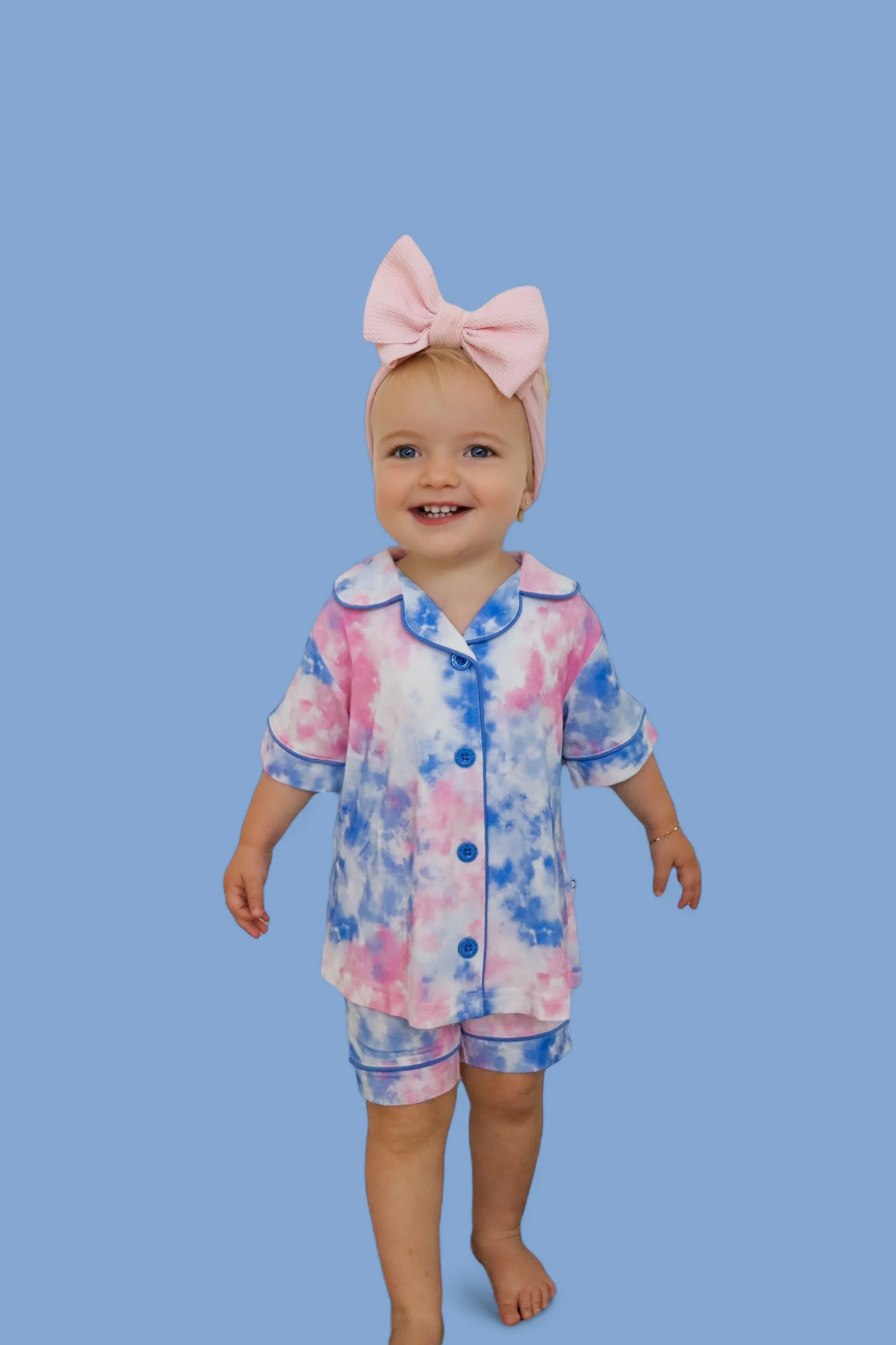 COTTON CANDY TIE DYE DREAM GIRL'S BUTTON DOWN SHORT SET - Image 3