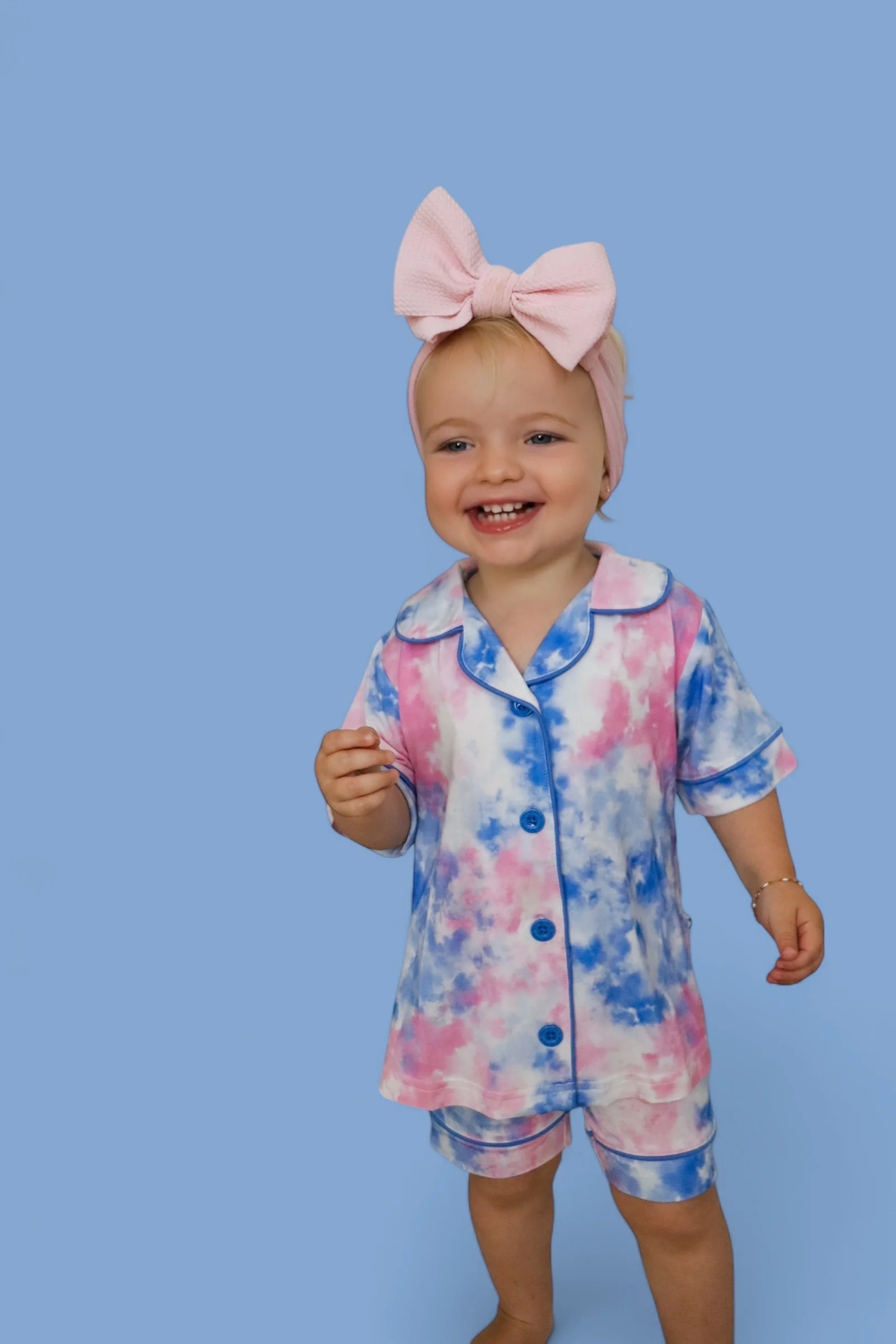 COTTON CANDY TIE DYE DREAM GIRL'S BUTTON DOWN SHORT SET - Image 5