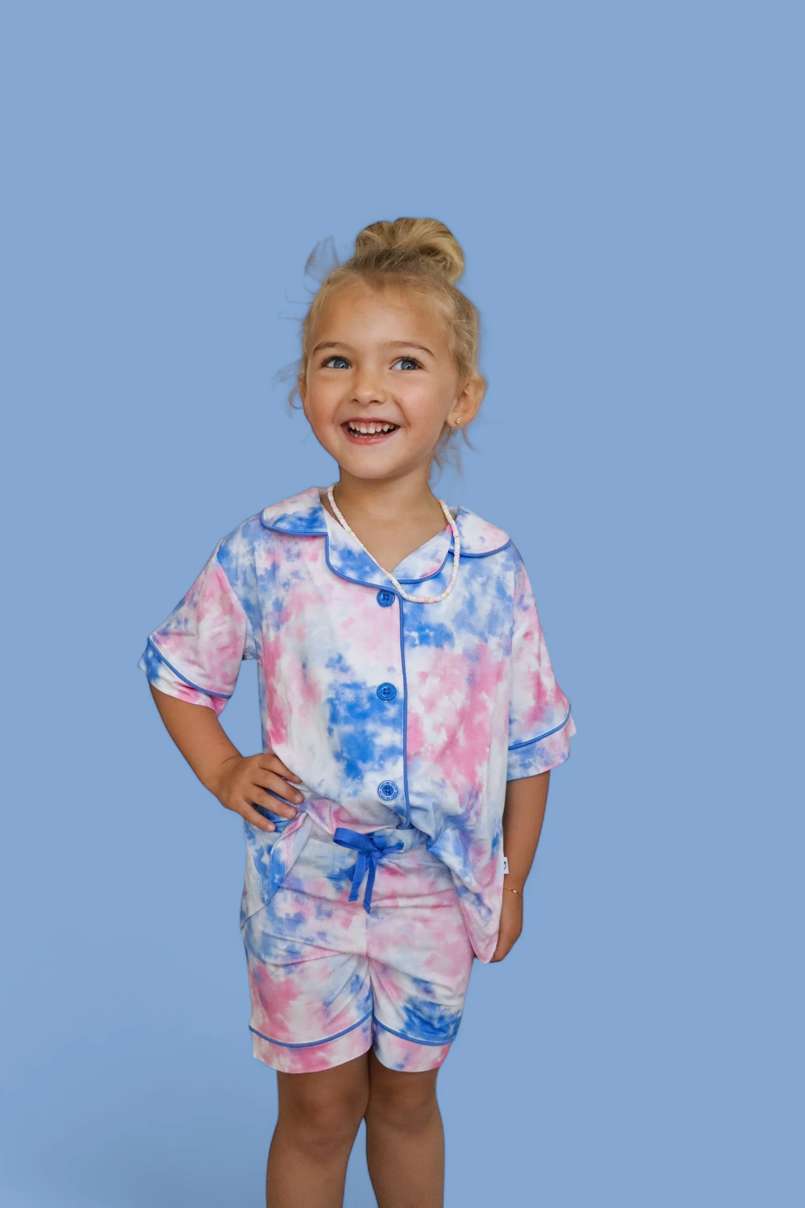 COTTON CANDY TIE DYE DREAM GIRL'S BUTTON DOWN SHORT SET - Image 7