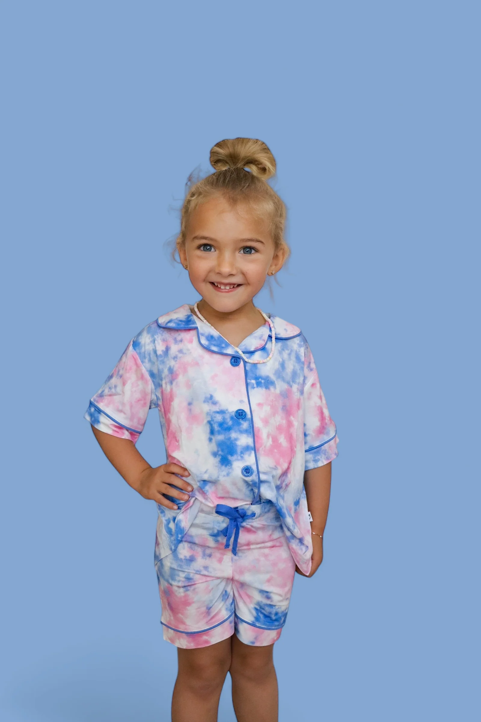 COTTON CANDY TIE DYE DREAM GIRL'S BUTTON DOWN SHORT SET - Image 9