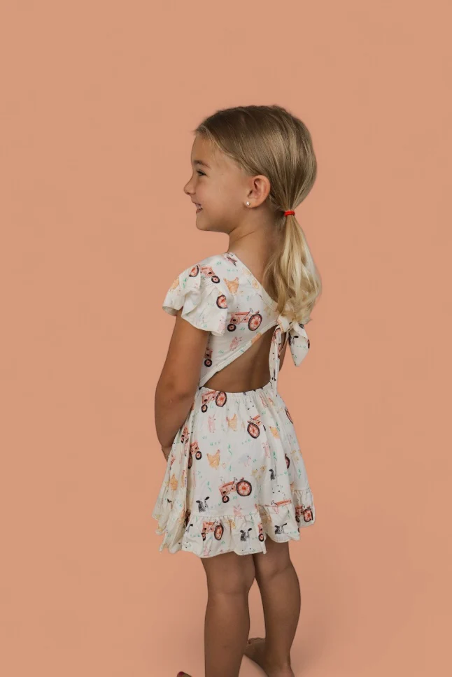 FARMYARD FRIENDS DREAM TIE BACK RUFFLE DRESS - Image 4