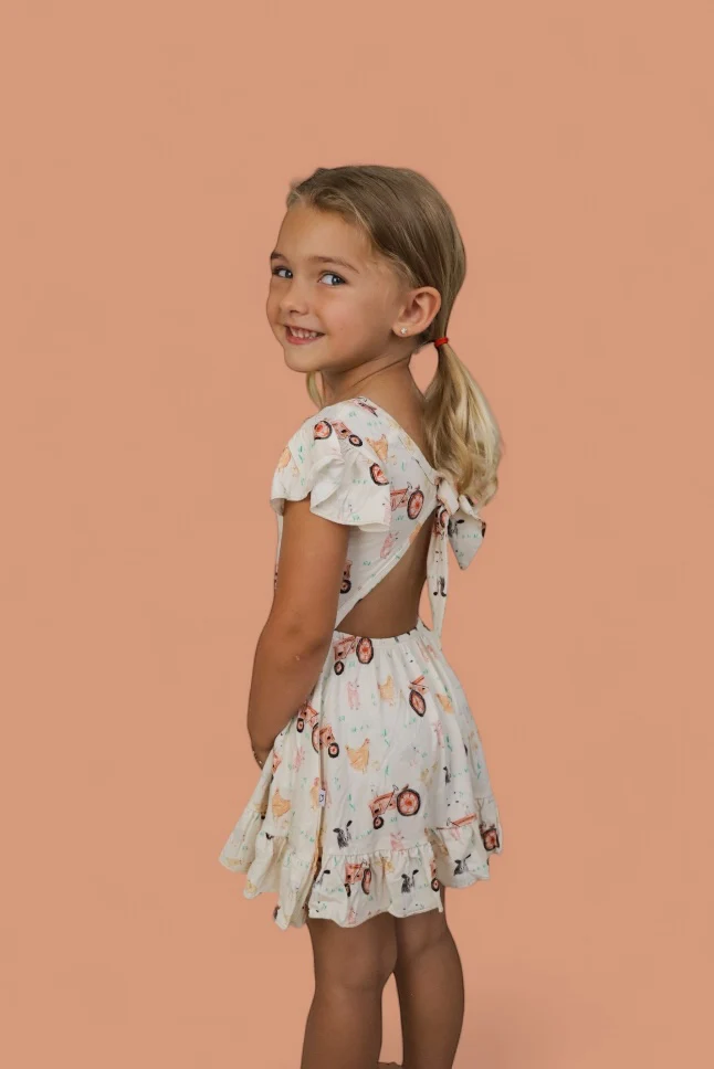 FARMYARD FRIENDS DREAM TIE BACK RUFFLE DRESS - Image 5